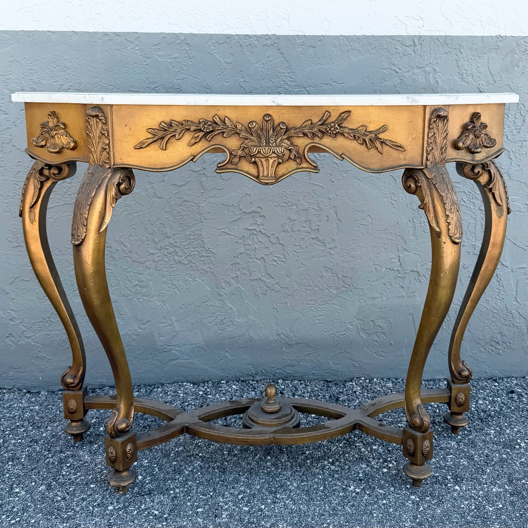 Vintage French Style Marble Top Wooden Console Table Dolphin & Flamingo
