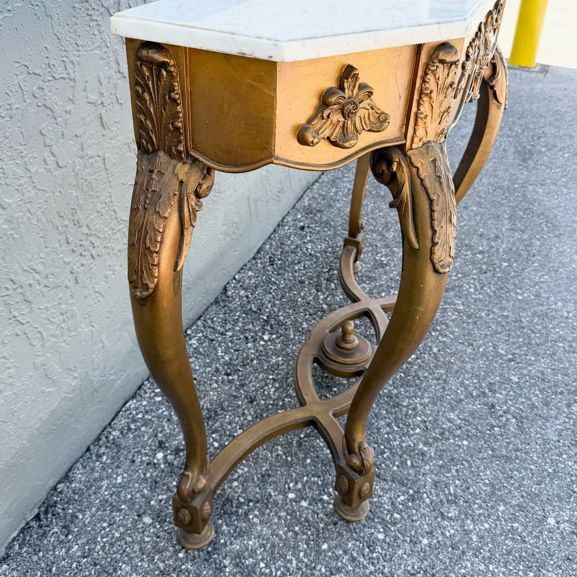 Vintage French Style Marble Top Wooden Console Table Dolphin & Flamingo