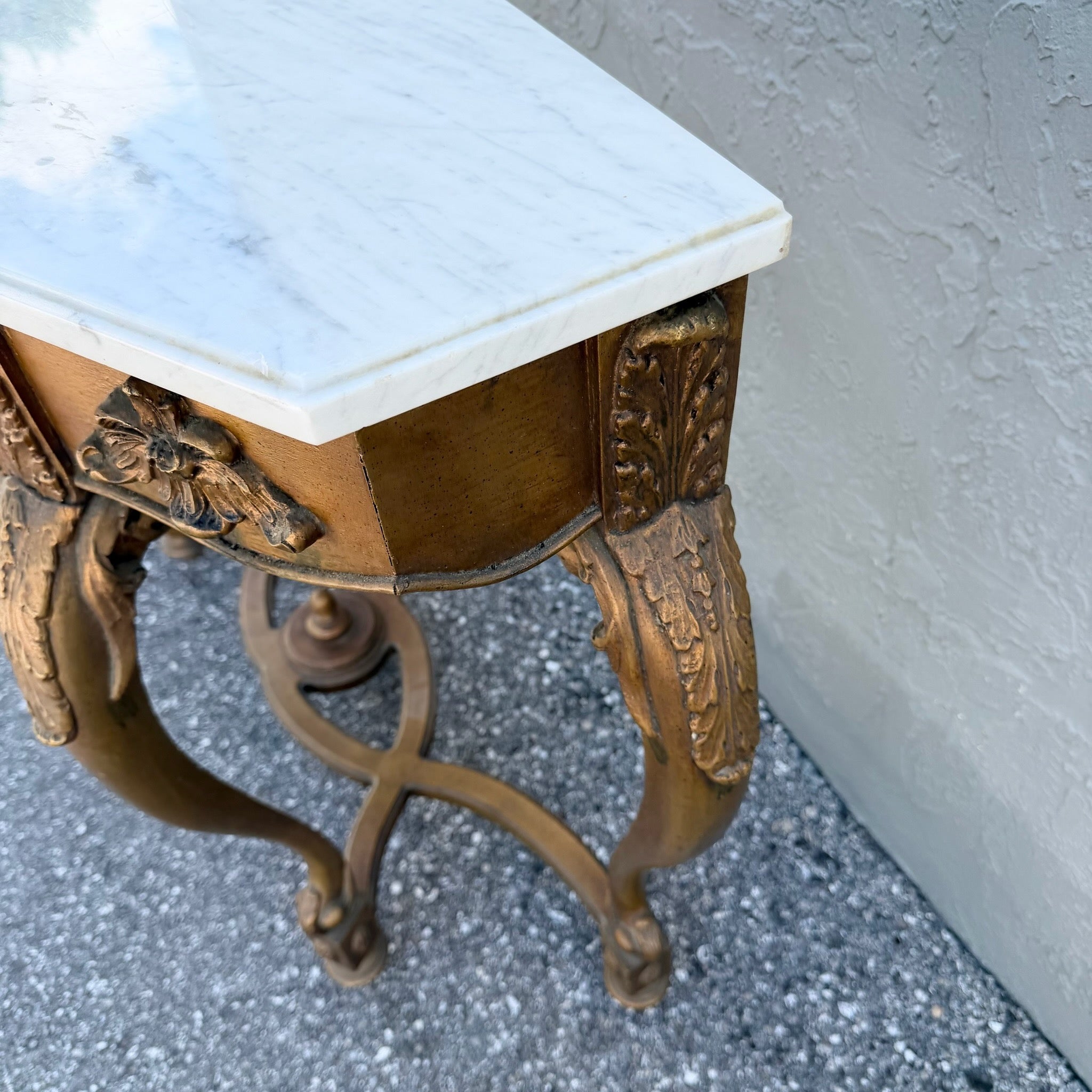 Vintage French Style Marble Top Wooden Console Table Dolphin & Flamingo