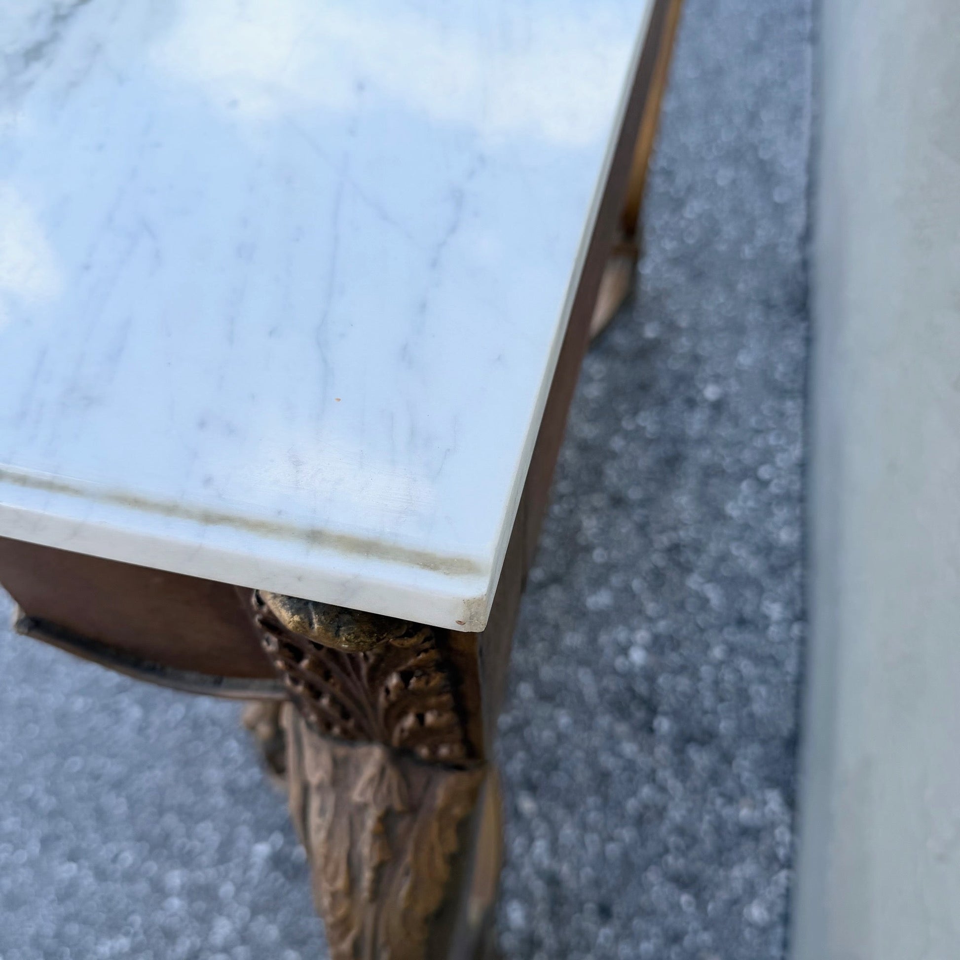 Vintage French Style Marble Top Wooden Console Table Dolphin & Flamingo