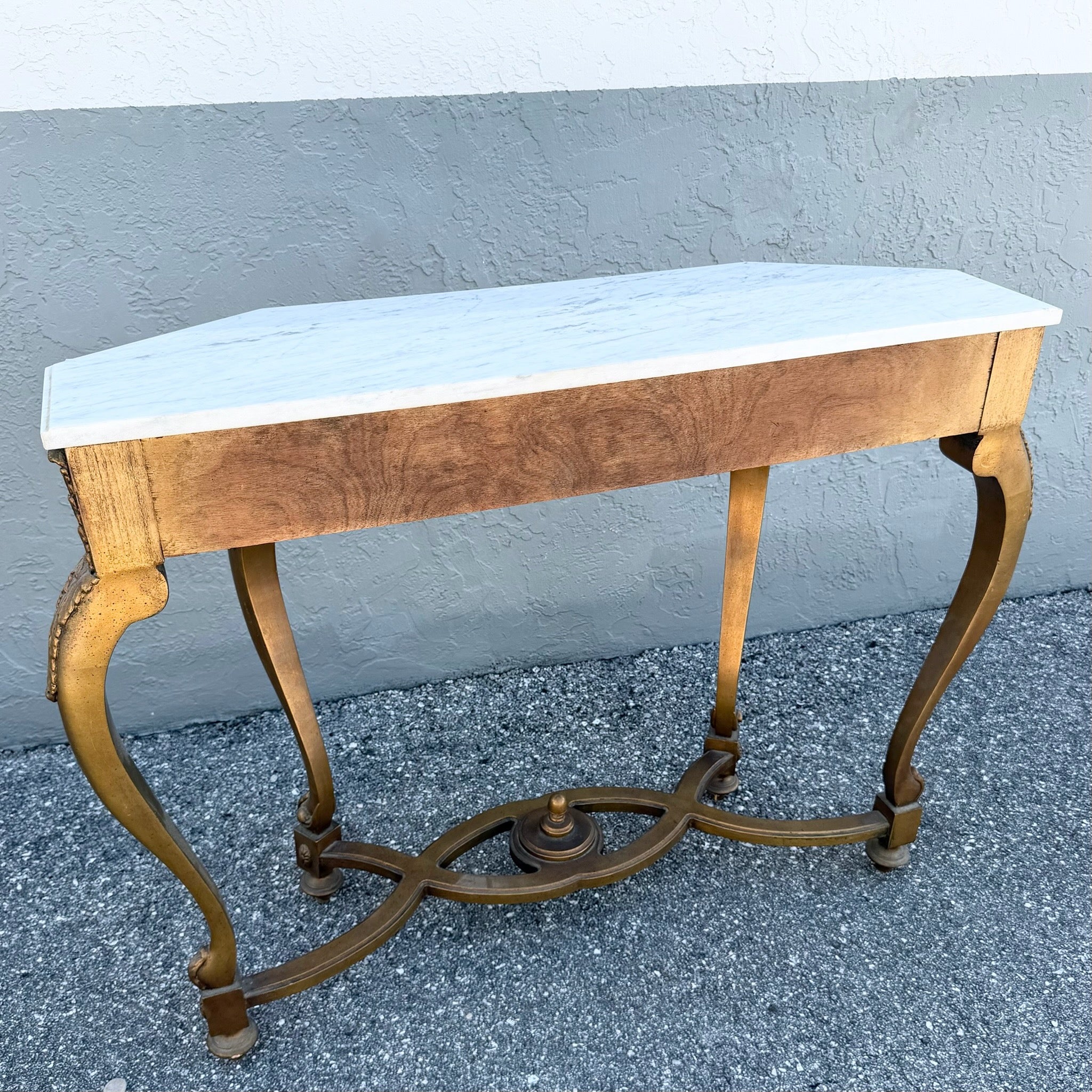 Vintage French Style Marble Top Wooden Console Table Dolphin & Flamingo