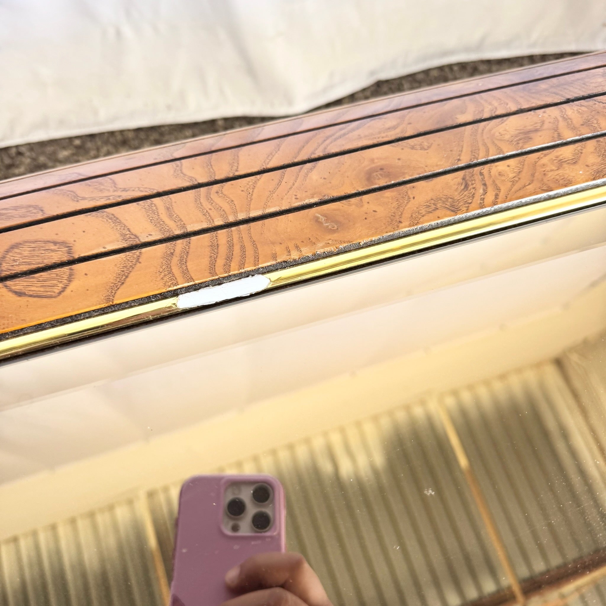 Mid Century Modern Waterfall Oak Smoked Mirror Coffee Table