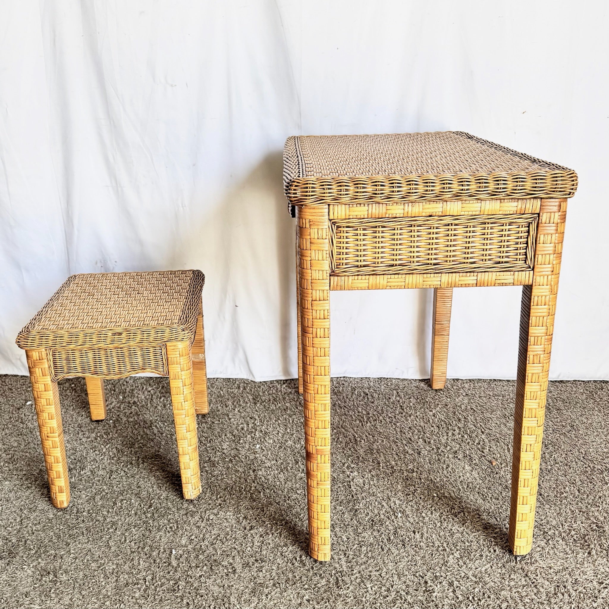 Boho Chic Woven Wicker Desk and Stool - 2 Pieces