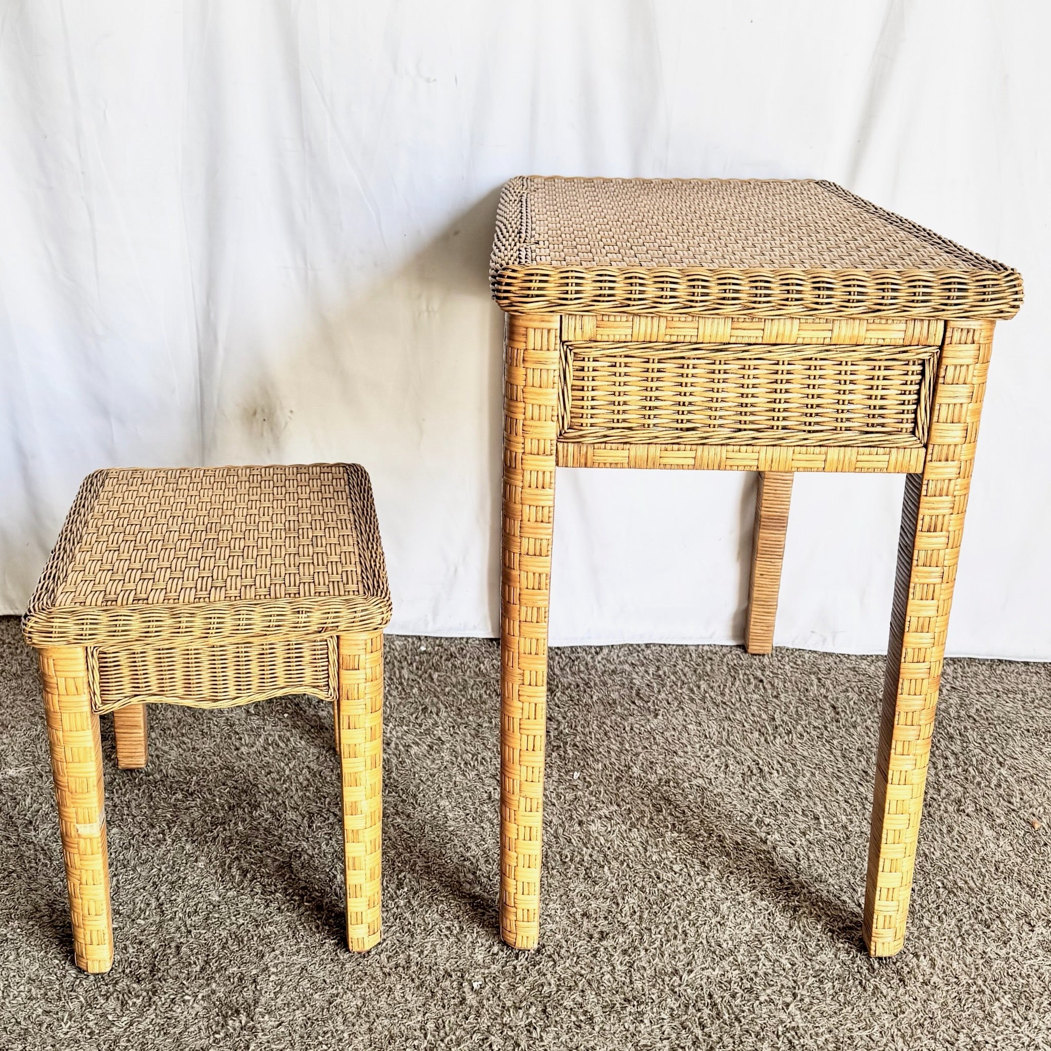 Boho Chic Woven Wicker Desk and Stool - 2 Pieces