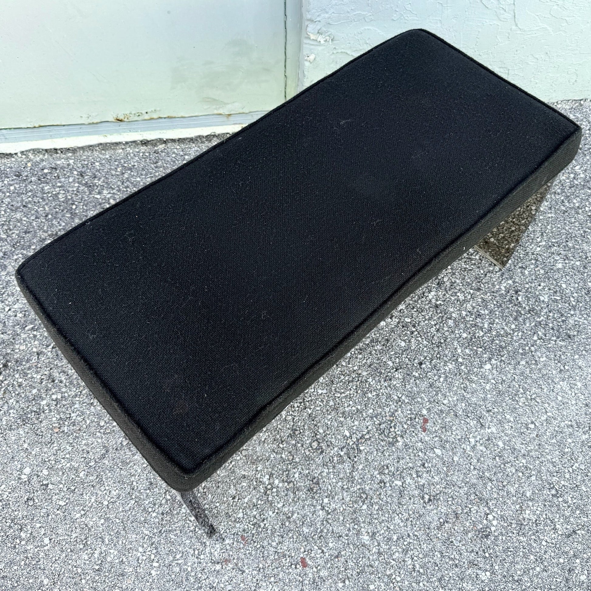 Mid Century Modern Smoked Lucite Waterfall Bench With Black Cushion Dolphin & Flamingo