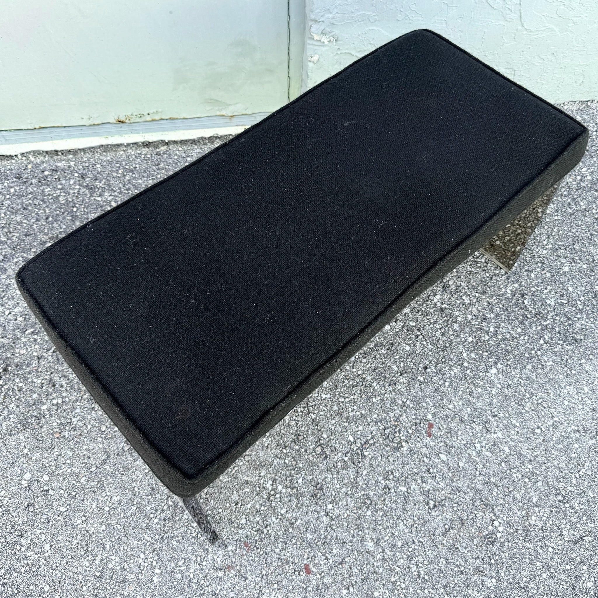 Mid Century Modern Smoked Lucite Waterfall Bench With Black Cushion Dolphin & Flamingo