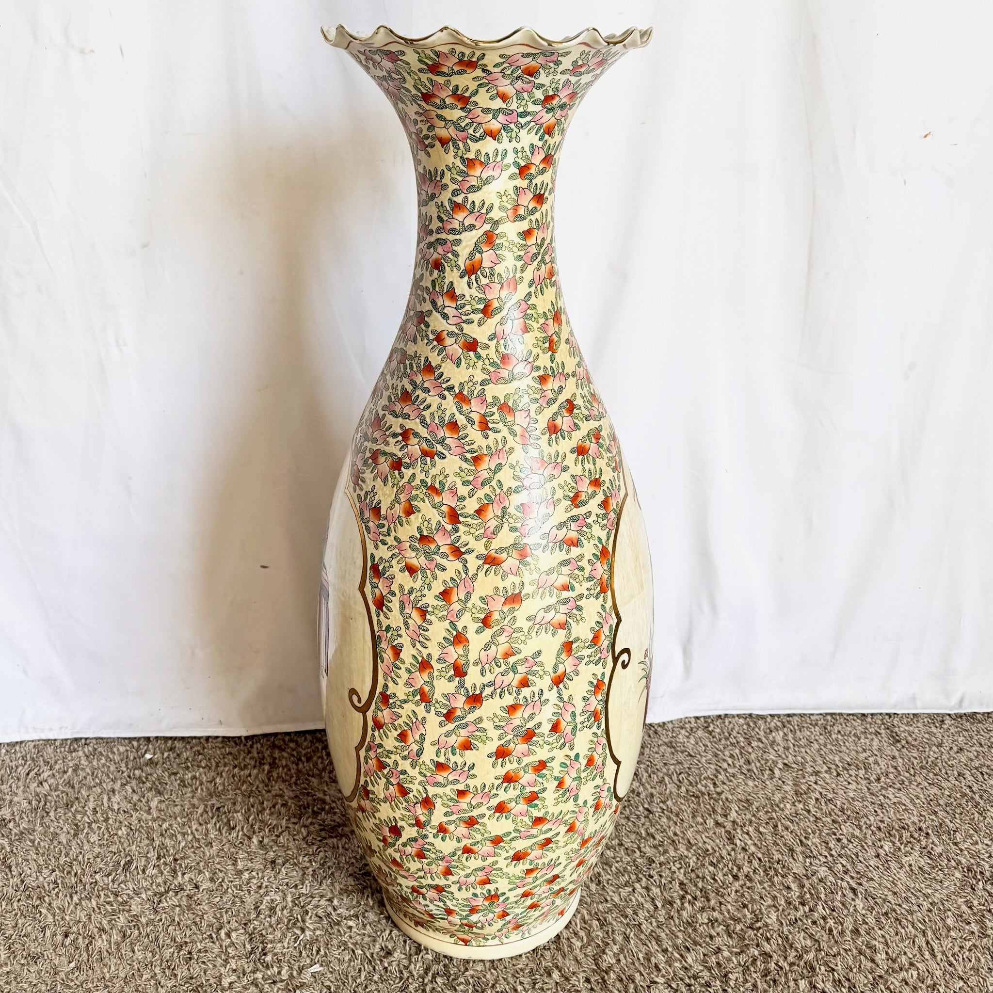 Vintage Chinese Hand Painted Porcelain Floor Vase