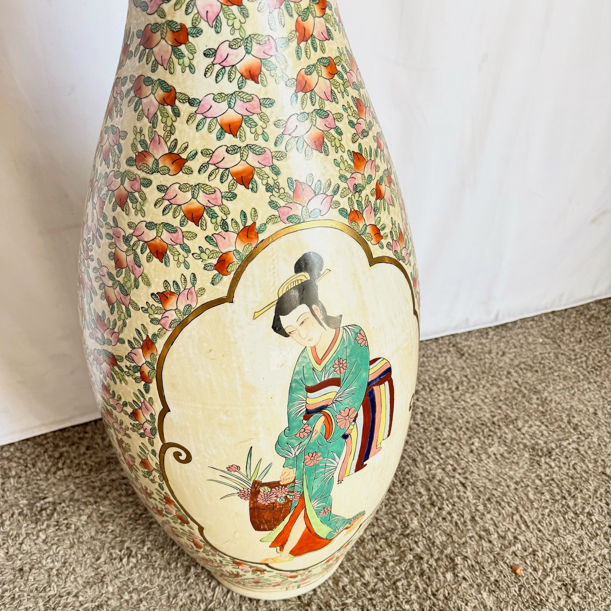 Vintage Chinese Hand Painted Porcelain Floor Vase