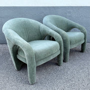 Postmodern Sculpted Sage Mint Green Velvet Lounge Chairs - A Pair Dolphin & Flamingo