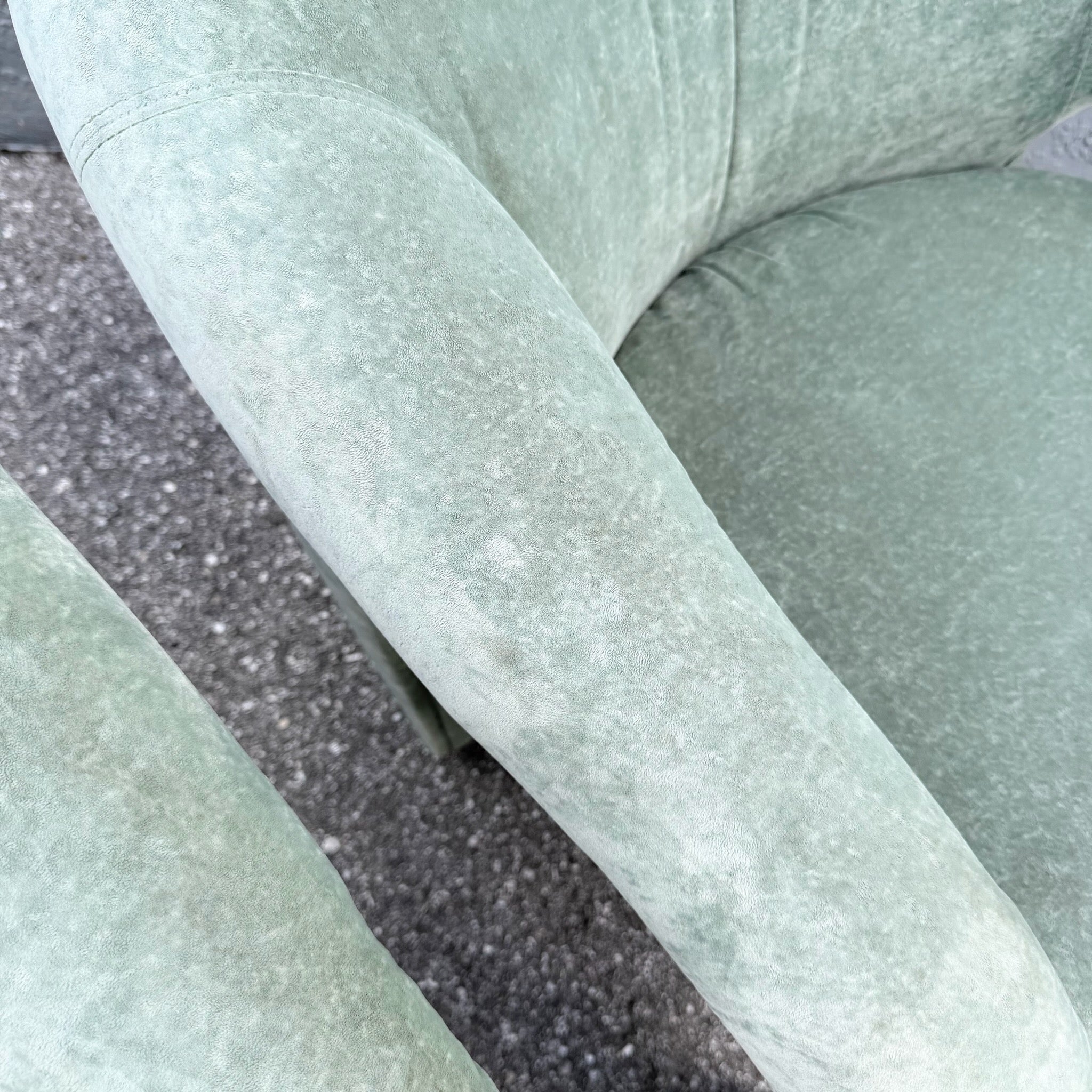 Postmodern Sculpted Sage Mint Green Velvet Lounge Chairs - A Pair Dolphin & Flamingo