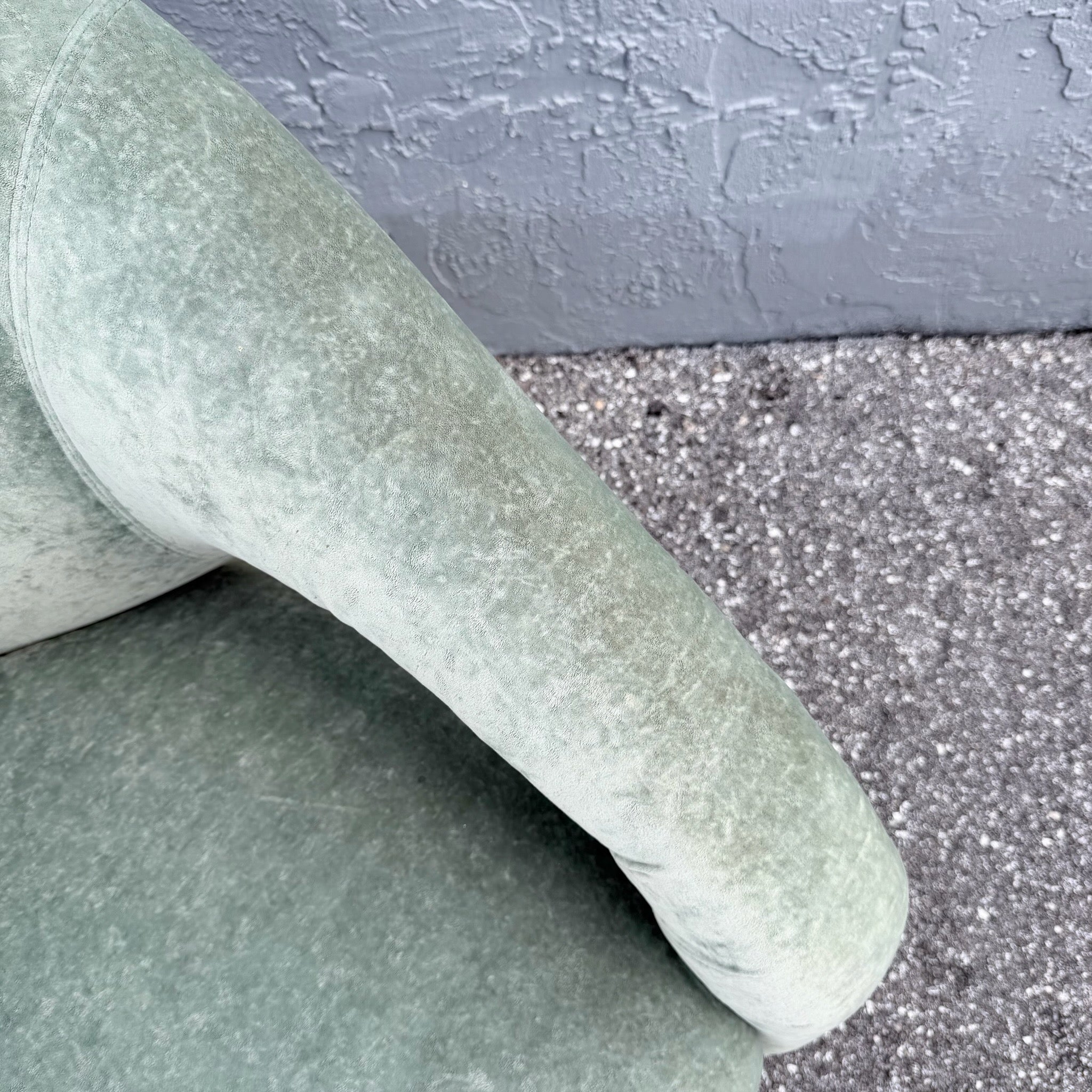 Postmodern Sculpted Sage Mint Green Velvet Lounge Chairs - A Pair Dolphin & Flamingo