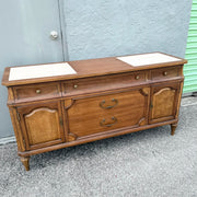 Vintage Mid Century Marble Inlaid Credenza by Thomasville Dolphin & Flamingo