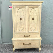Vintage French Provincial Burlwood Armoire by Detroit Furniture Dolphin & Flamingo