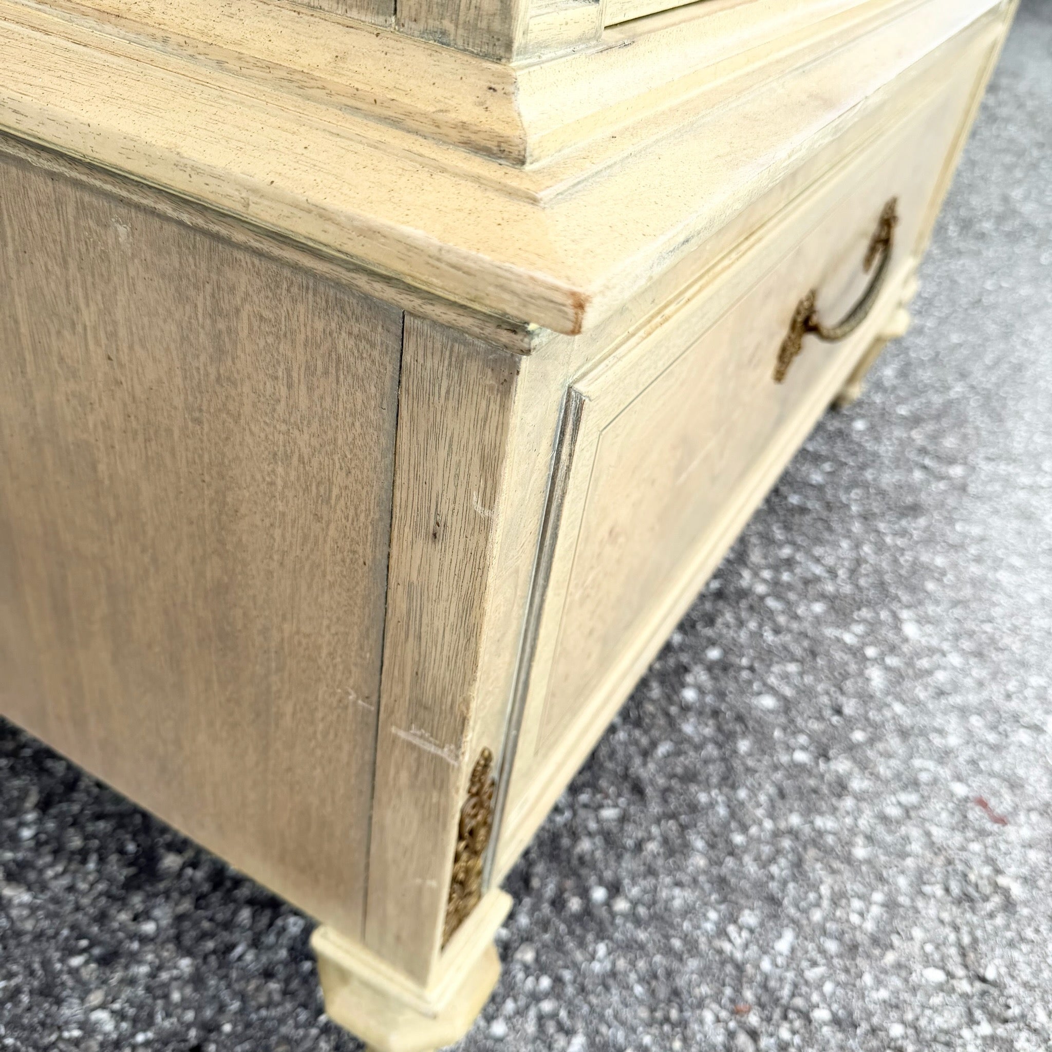 Vintage French Provincial Burlwood Armoire by Detroit Furniture Dolphin & Flamingo