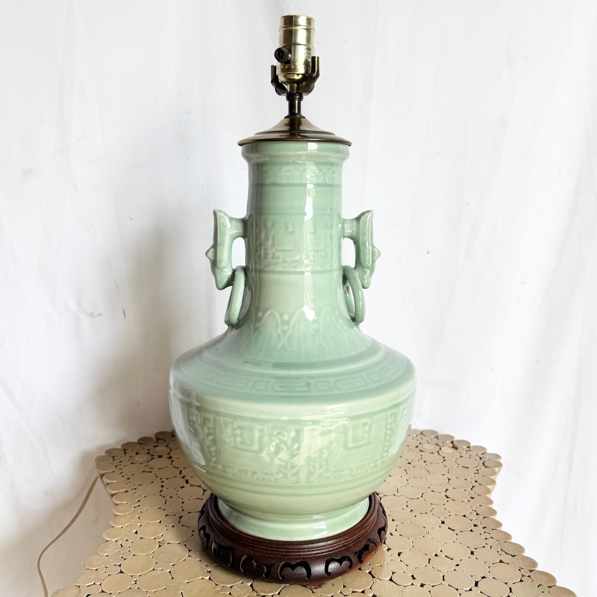 Vintage Mint Green Chinese Celedon Table Lamp