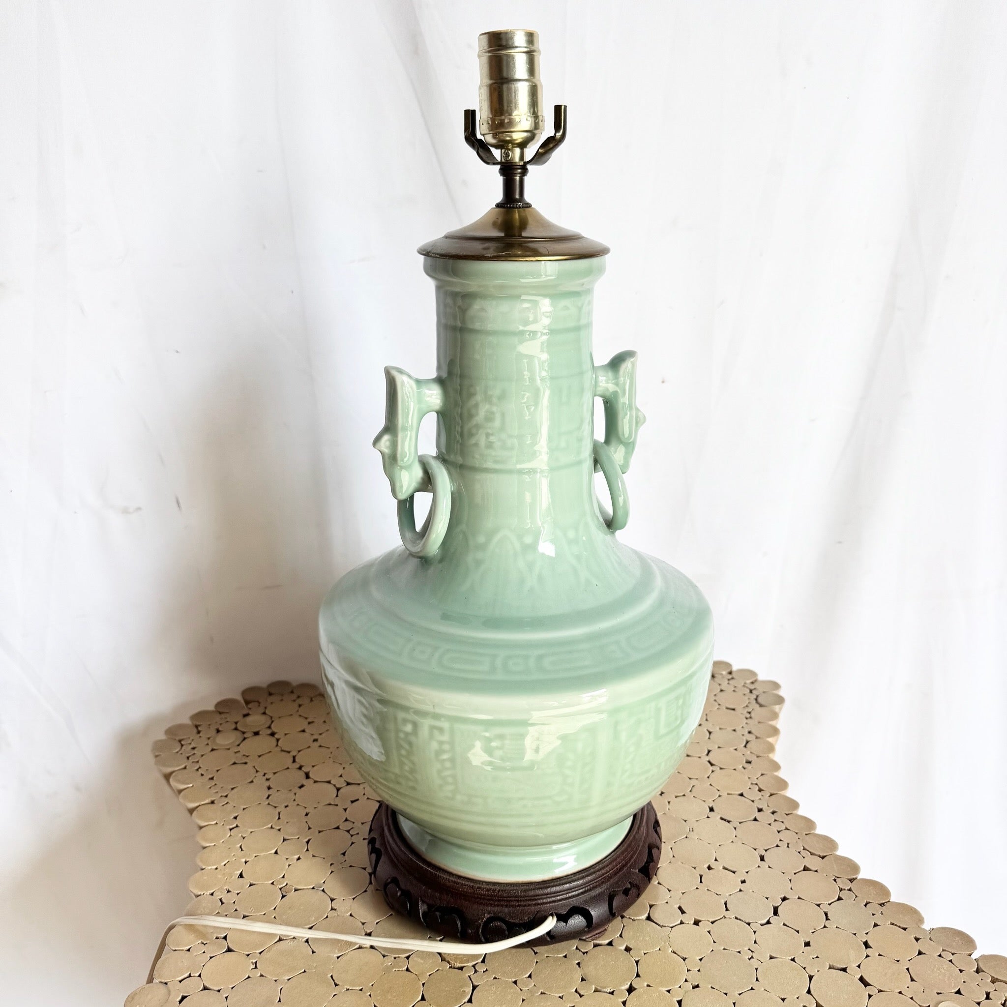 Vintage Mint Green Chinese Celedon Table Lamp