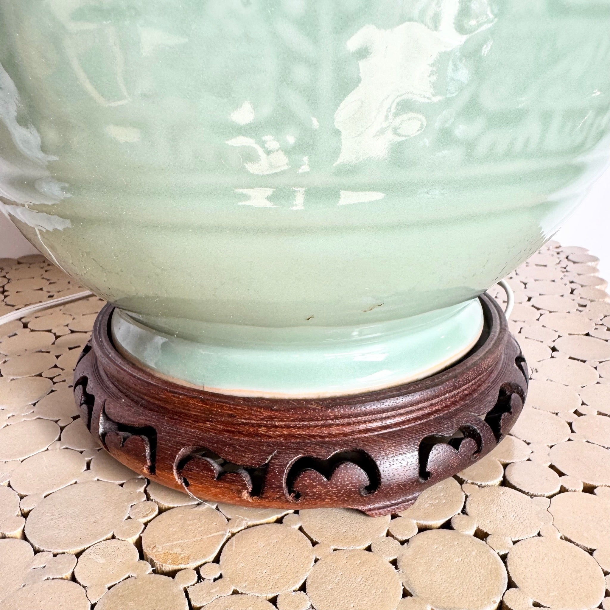 Vintage Mint Green Chinese Celedon Table Lamp