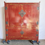 Chinese Red and Gold Distress Finish Armoire/Cabinet