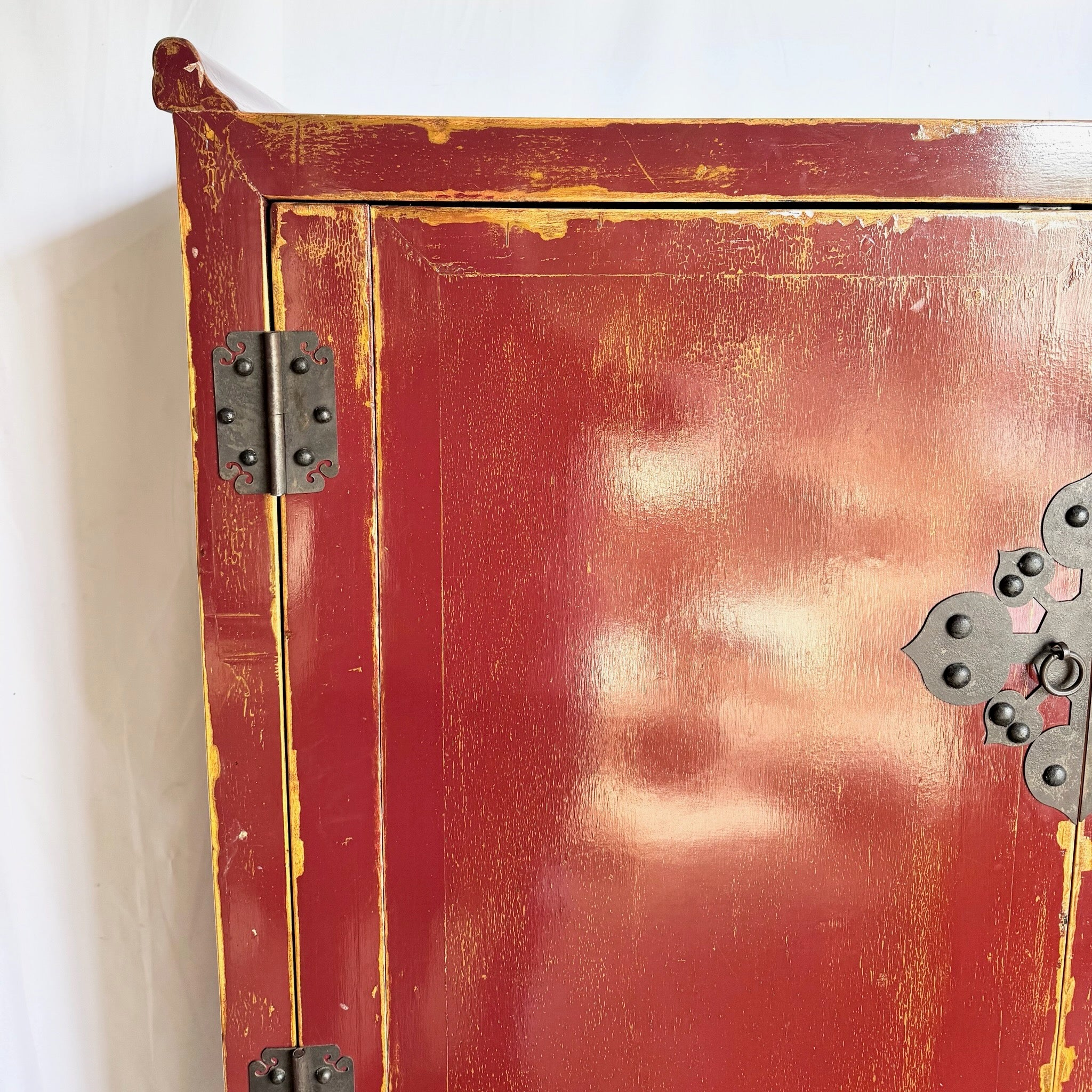 Chinese Red and Gold Distress Finish Armoire/Cabinet