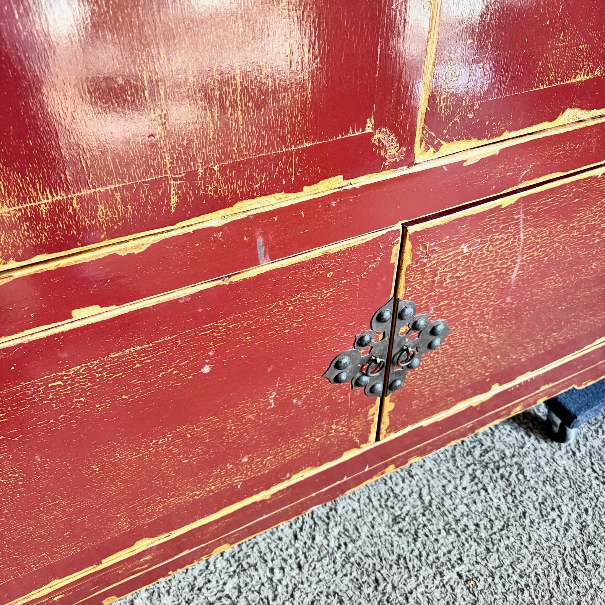 Chinese Red and Gold Distress Finish Armoire/Cabinet
