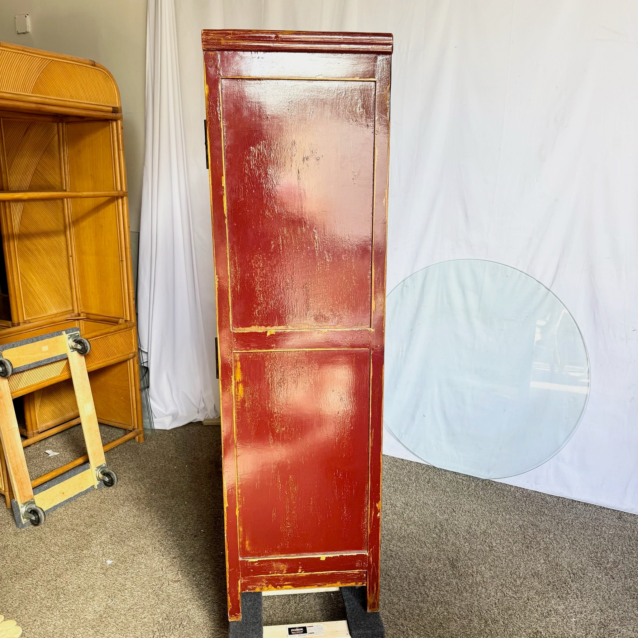 Chinese Red and Gold Distress Finish Armoire/Cabinet
