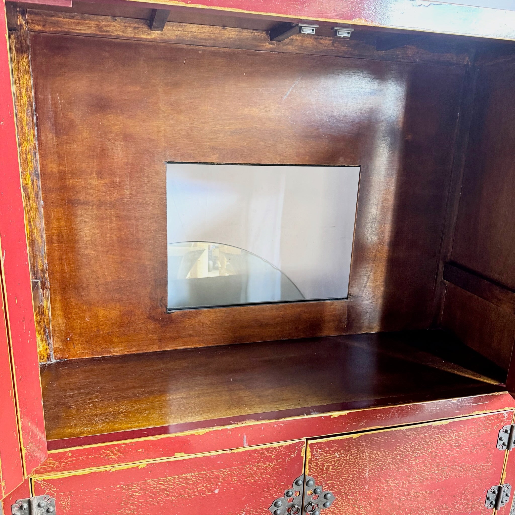 Chinese Red and Gold Distress Finish Armoire/Cabinet