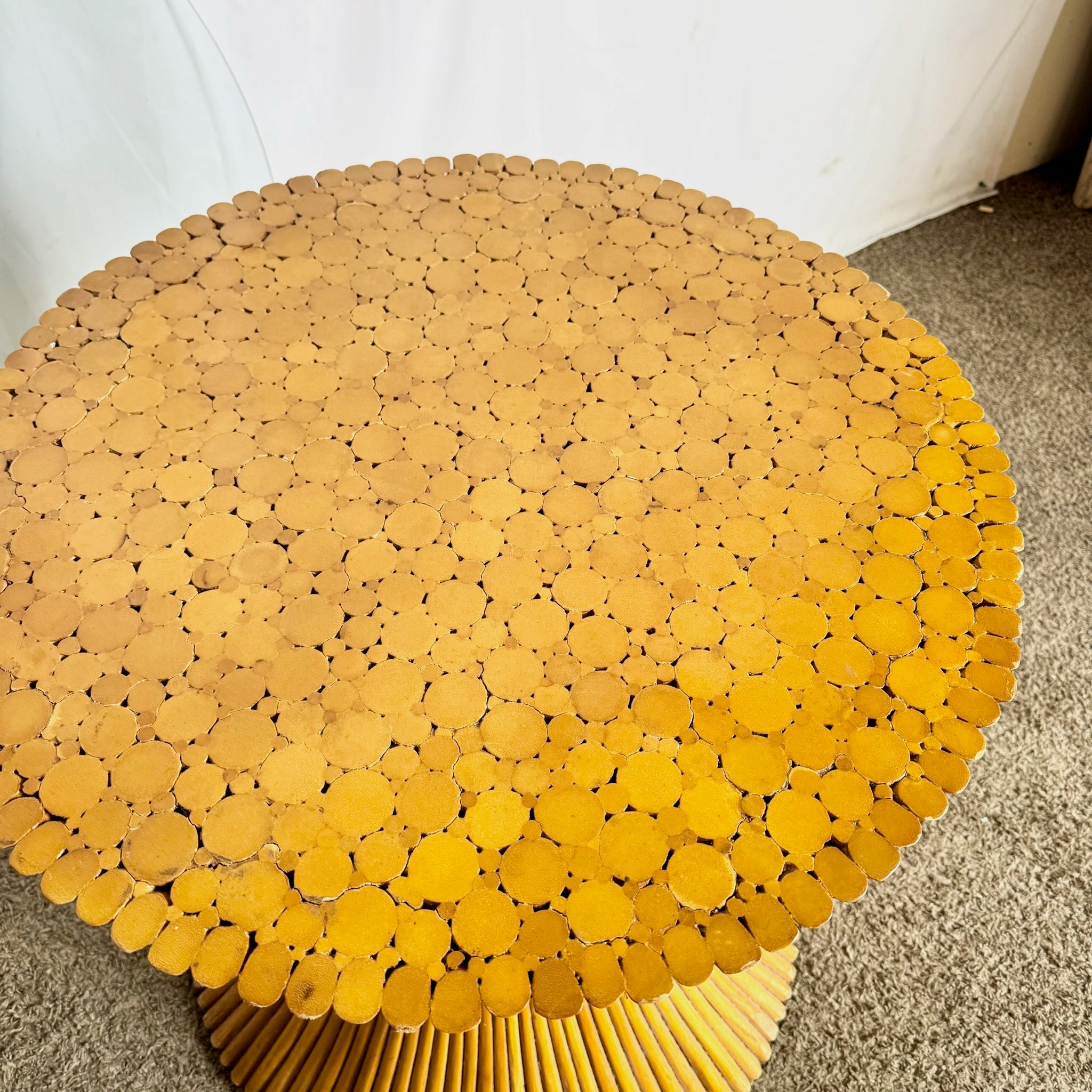 Boho Chic McGuire Style Sheaf of Wheat Circular Glass Top Dining Table