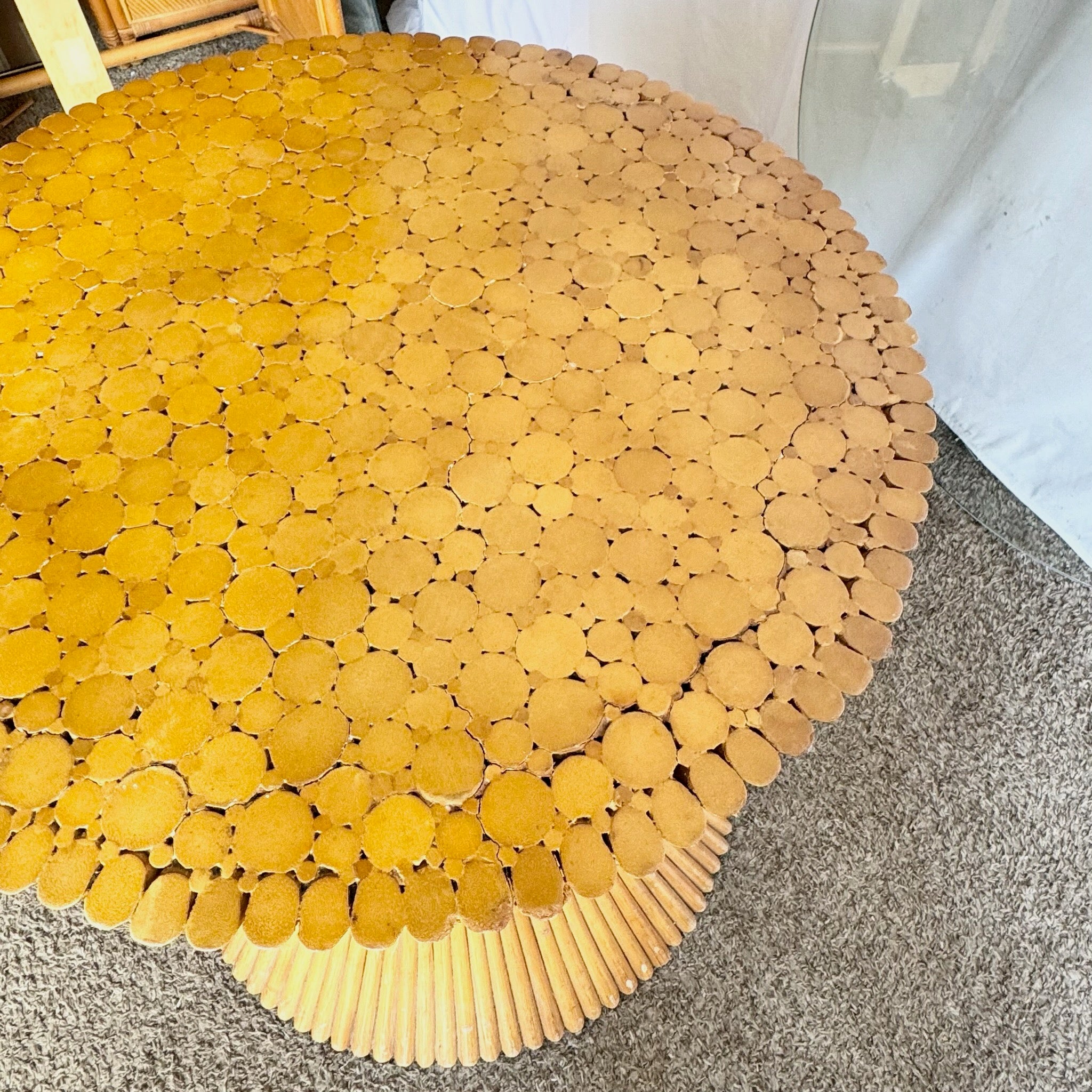 Boho Chic McGuire Style Sheaf of Wheat Circular Glass Top Dining Table