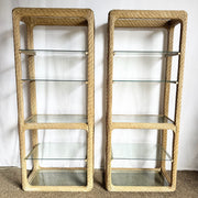 Vintage Boho Chic Twisted Wicker Etageres - A Pair