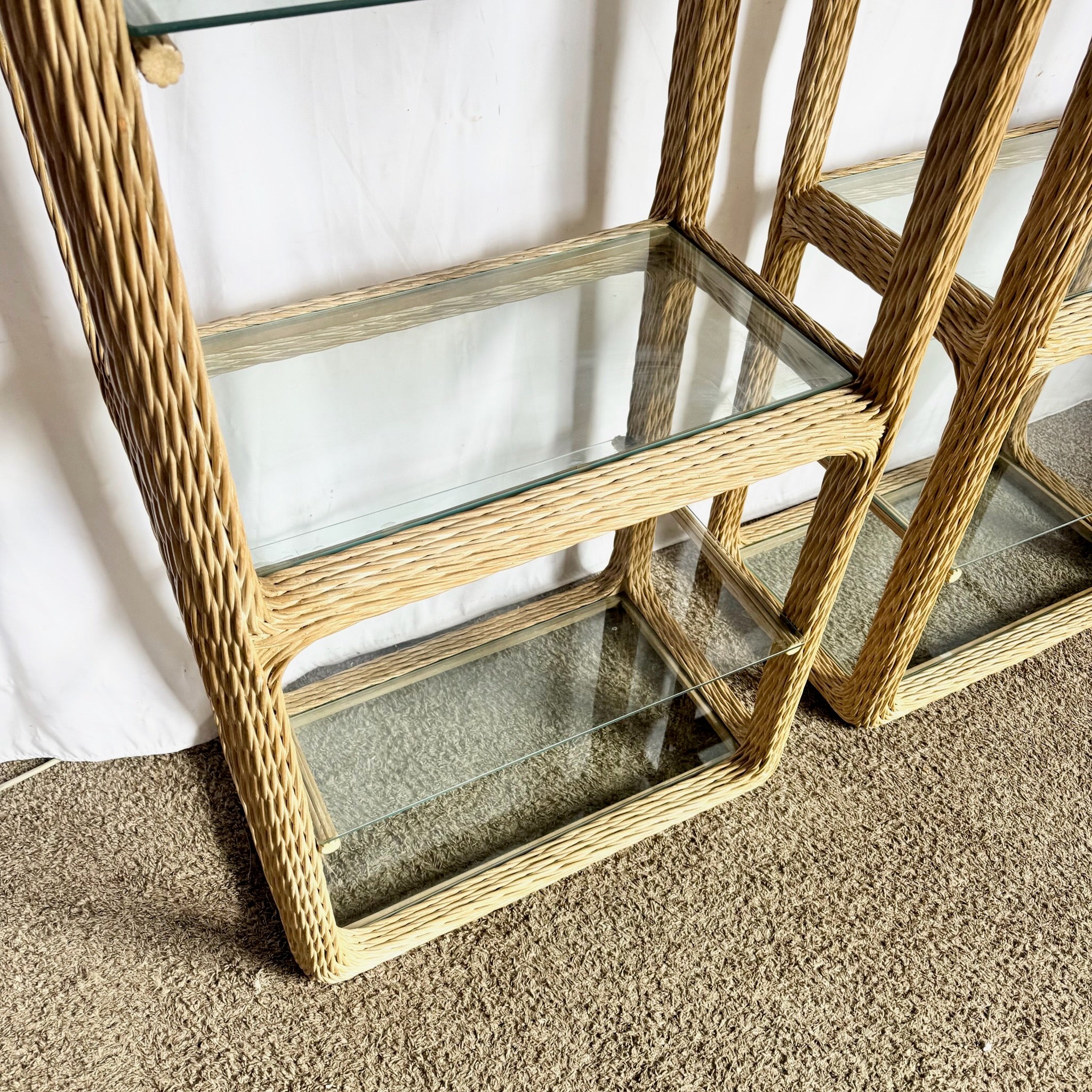 Vintage Boho Chic Twisted Wicker Etageres - A Pair