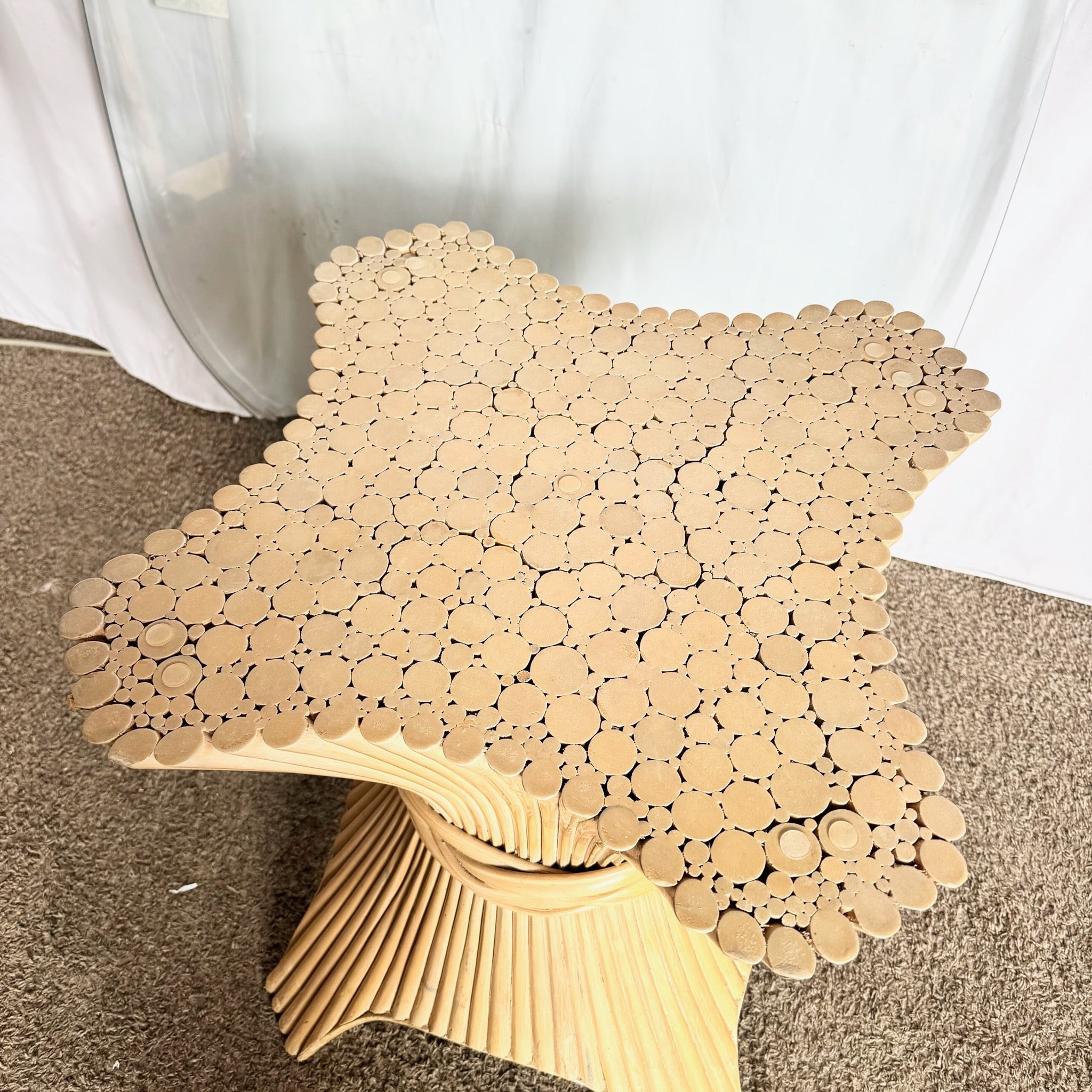 Boho Chic McGuire Style Sheaf of Wheat Rounded Square Glass Top Dining Table