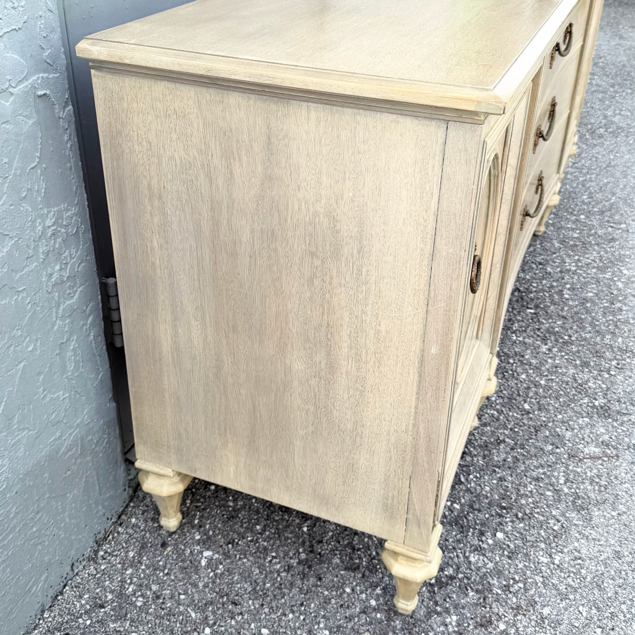 Vintage French Provincial Burlwood Dresser by Detroit Furniture Dolphin & Flamingo