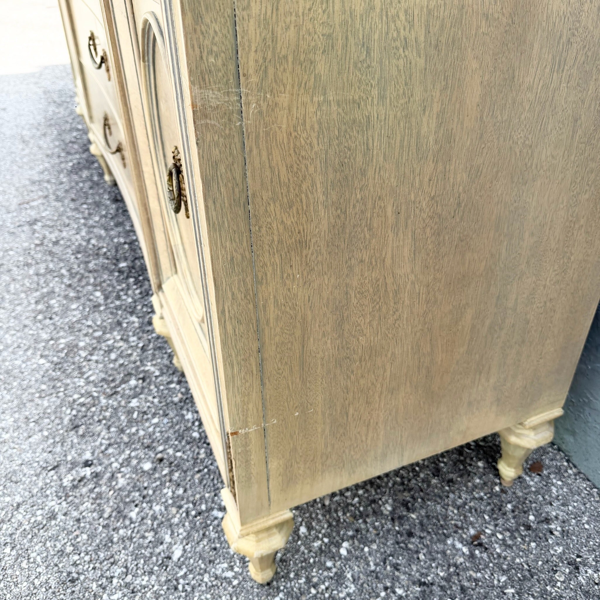 Vintage French Provincial Burlwood Dresser by Detroit Furniture Dolphin & Flamingo