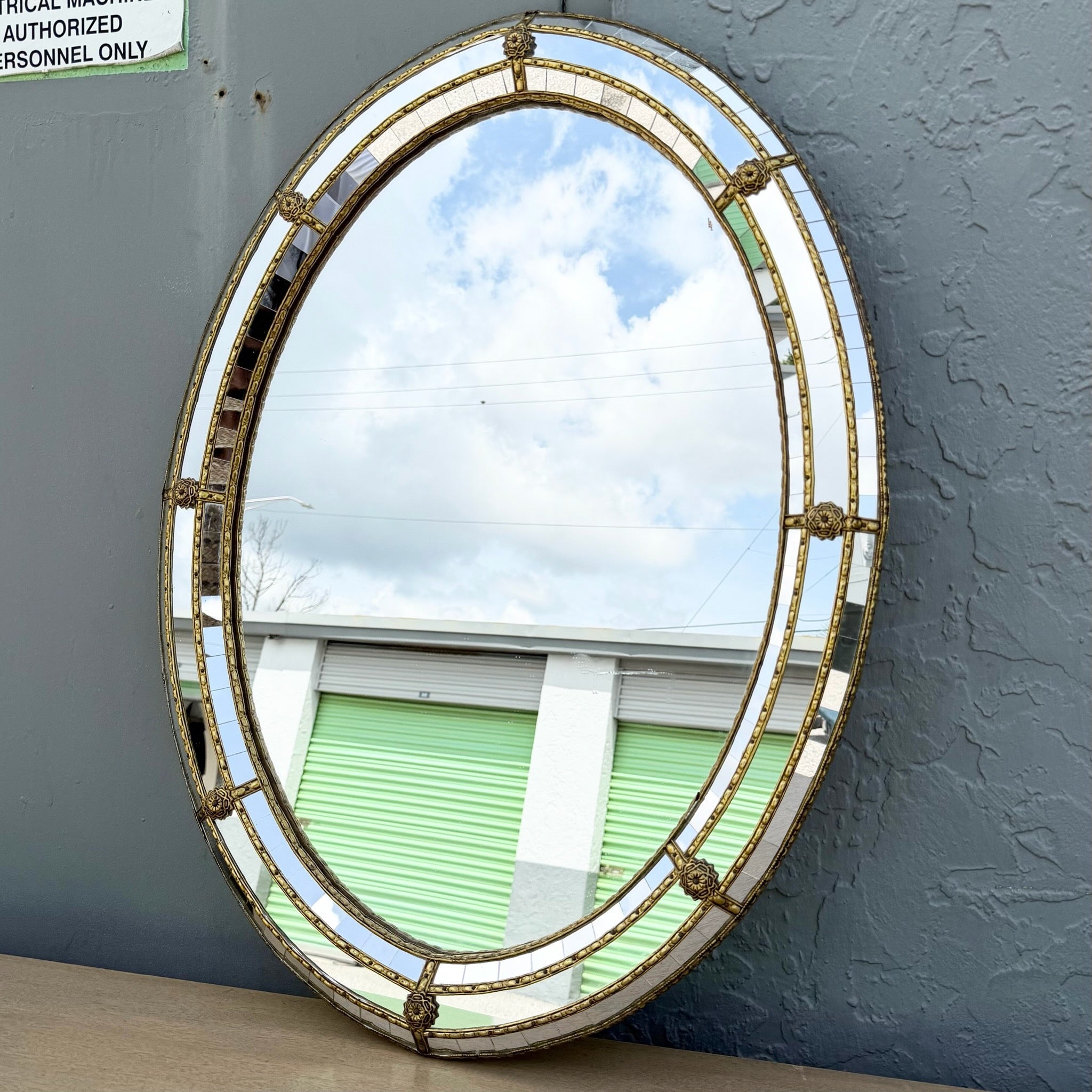 Vintage Venetian Style Oval Wall Mirror Dolphin & Flamingo