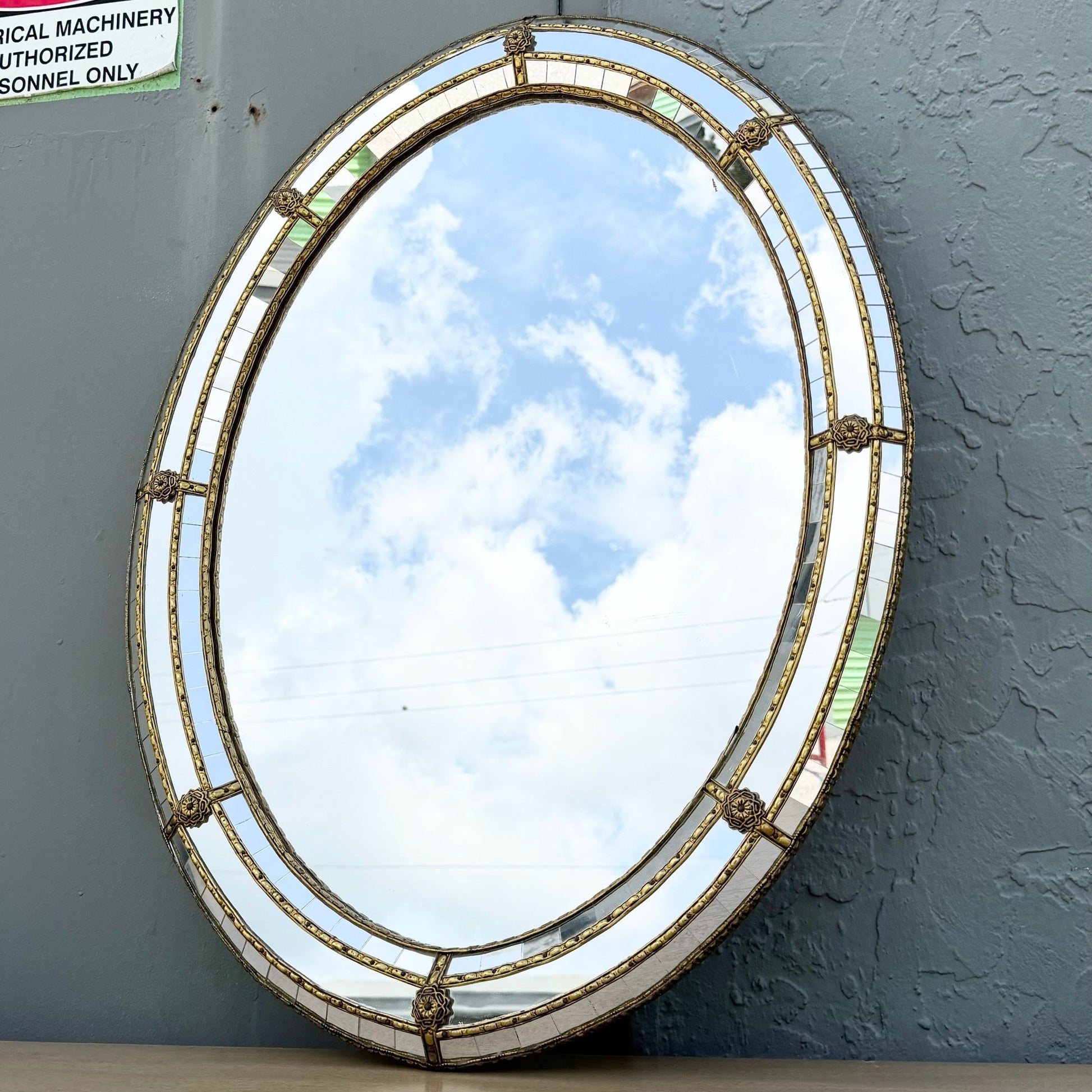 Vintage Venetian Style Oval Wall Mirror Dolphin & Flamingo