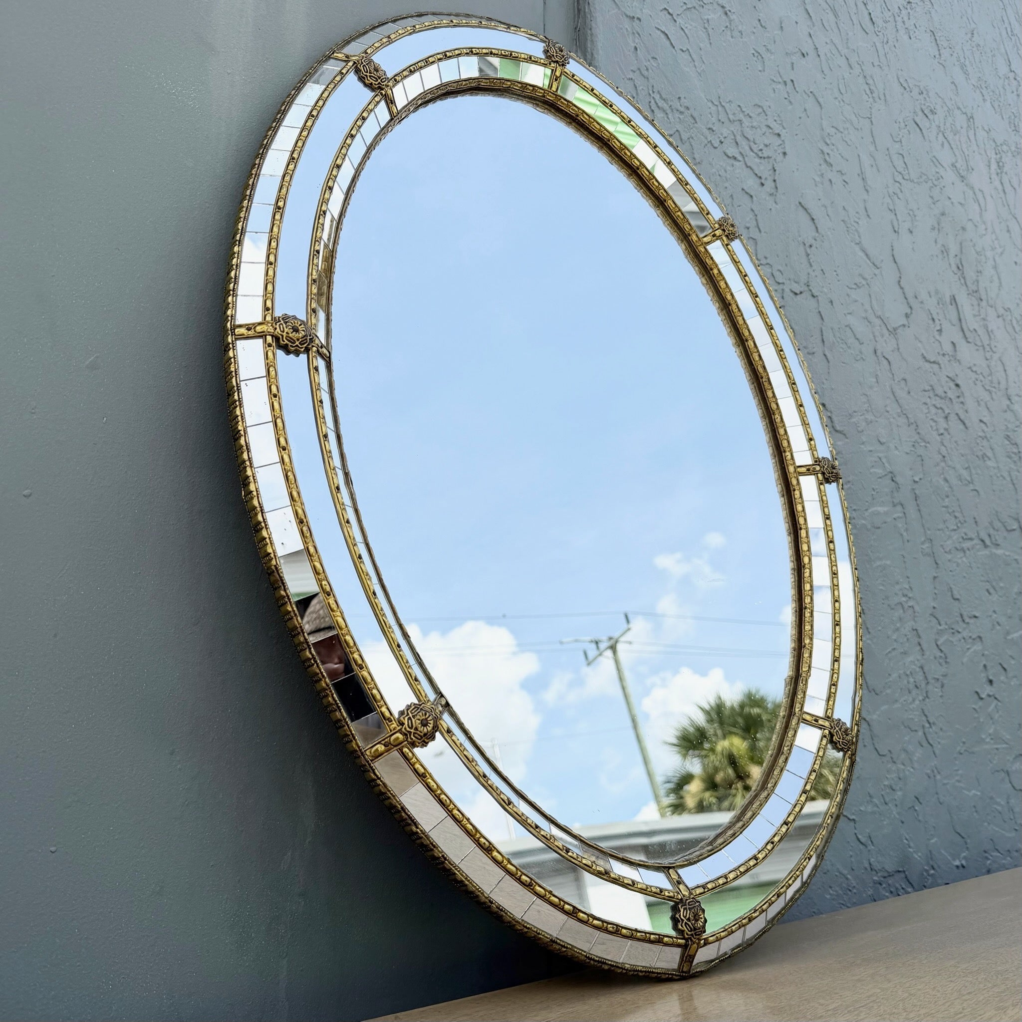 Vintage Venetian Style Oval Wall Mirror Dolphin & Flamingo