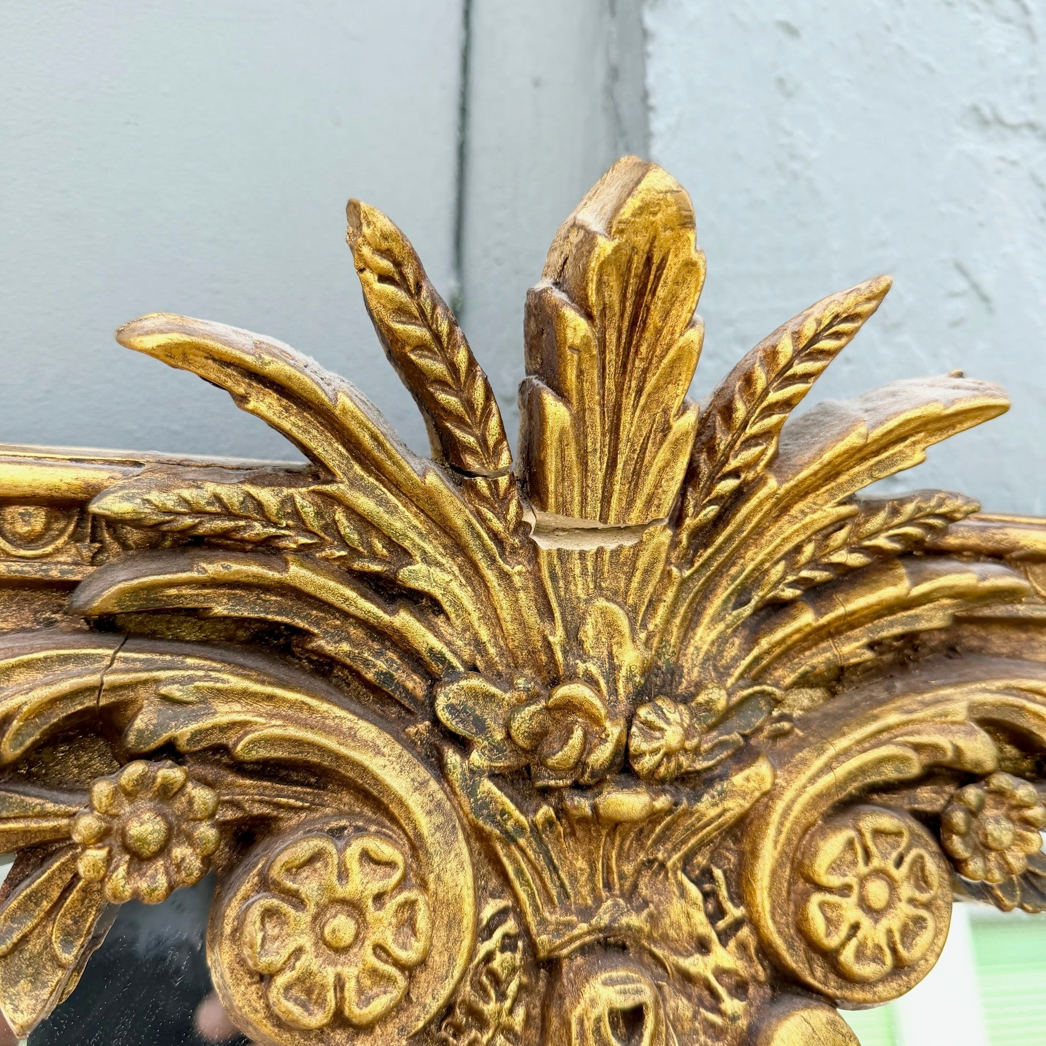 Vintage Rococo Style Gold Wooden Mirror Dolphin & Flamingo