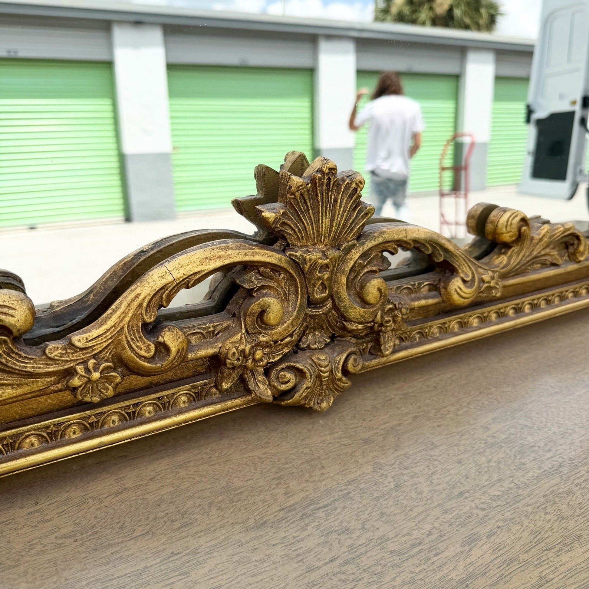 Vintage Rococo Style Gold Wooden Mirror Dolphin & Flamingo
