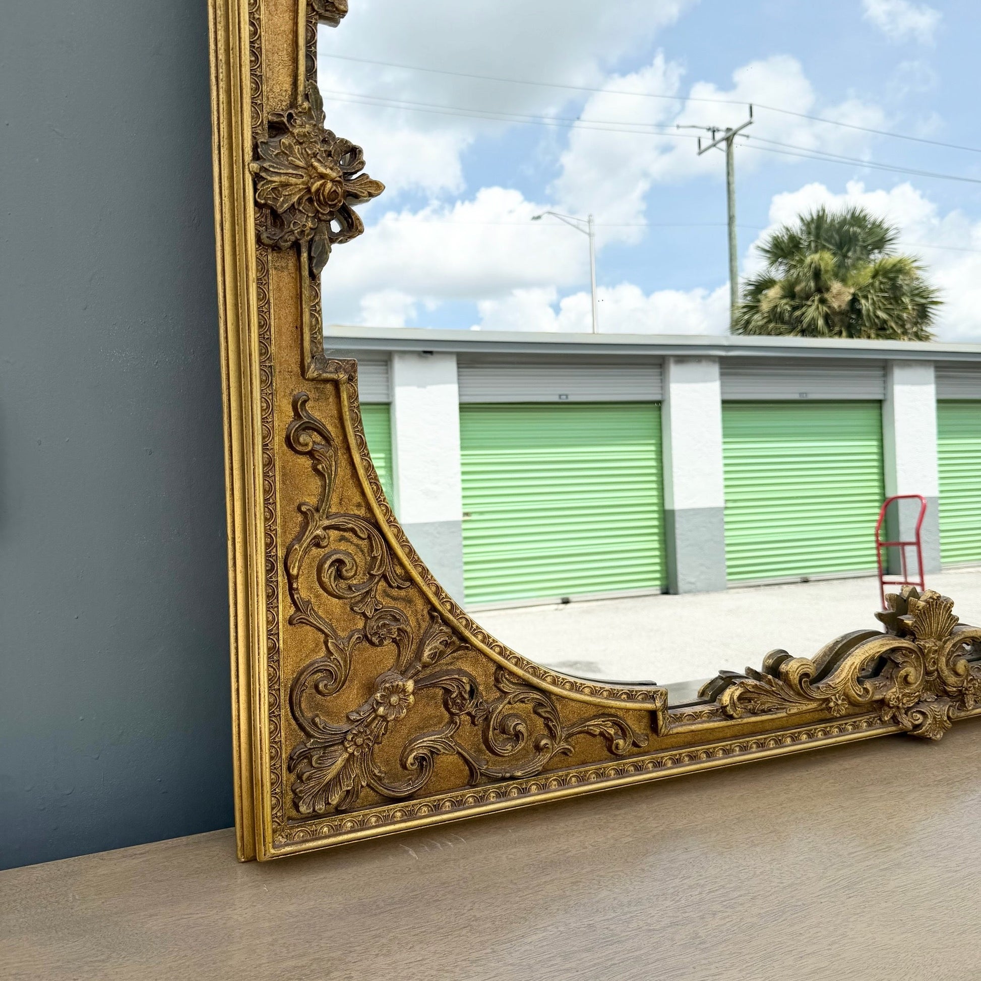 Vintage Rococo Style Gold Wooden Mirror Dolphin & Flamingo