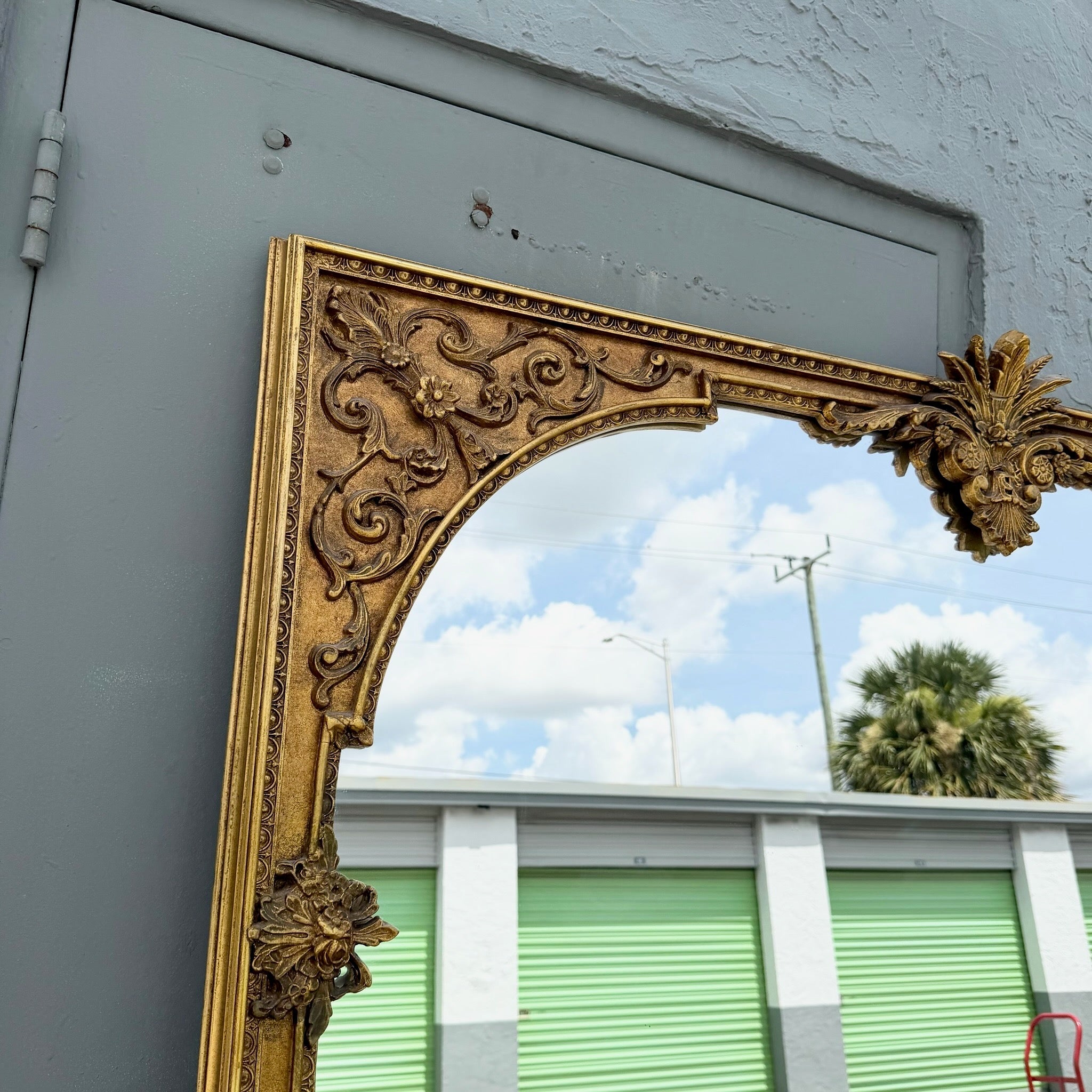 Vintage Rococo Style Gold Wooden Mirror Dolphin & Flamingo