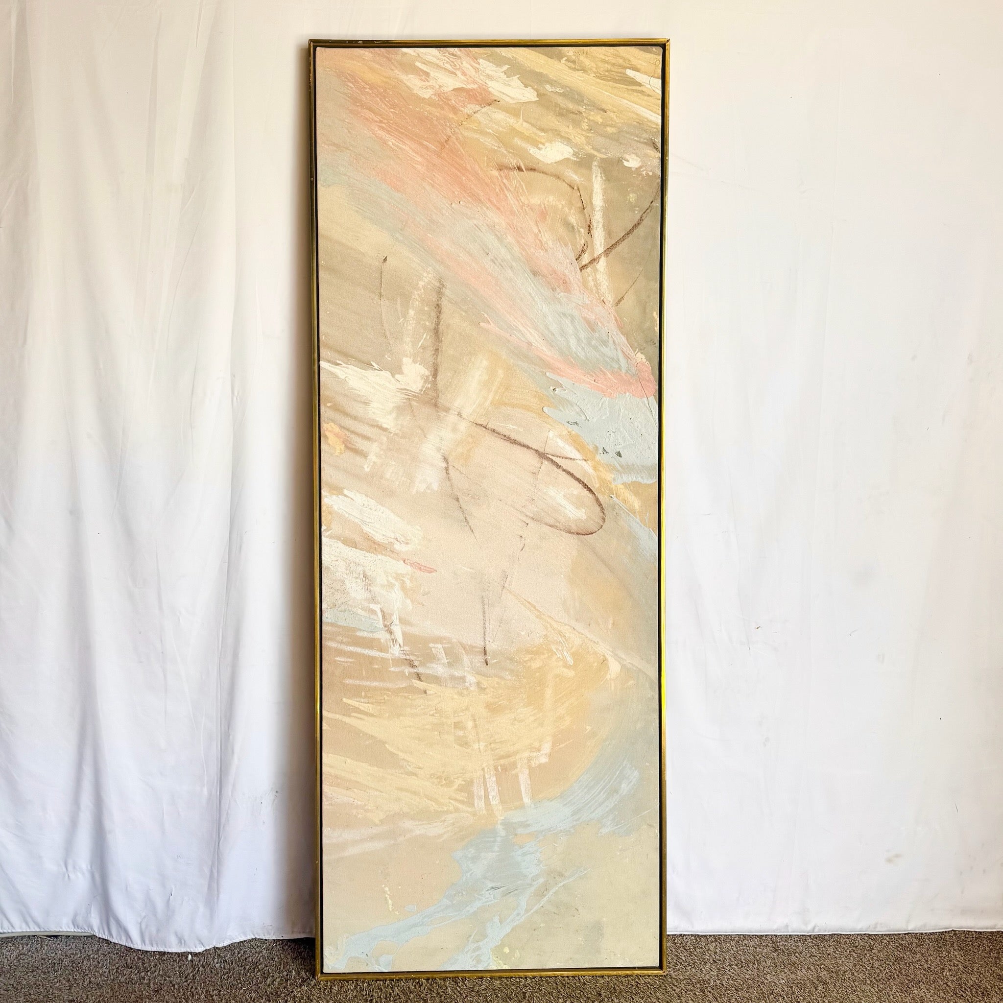 Vintage Abstract Oil Painting in Wood Frame With Gold Trim