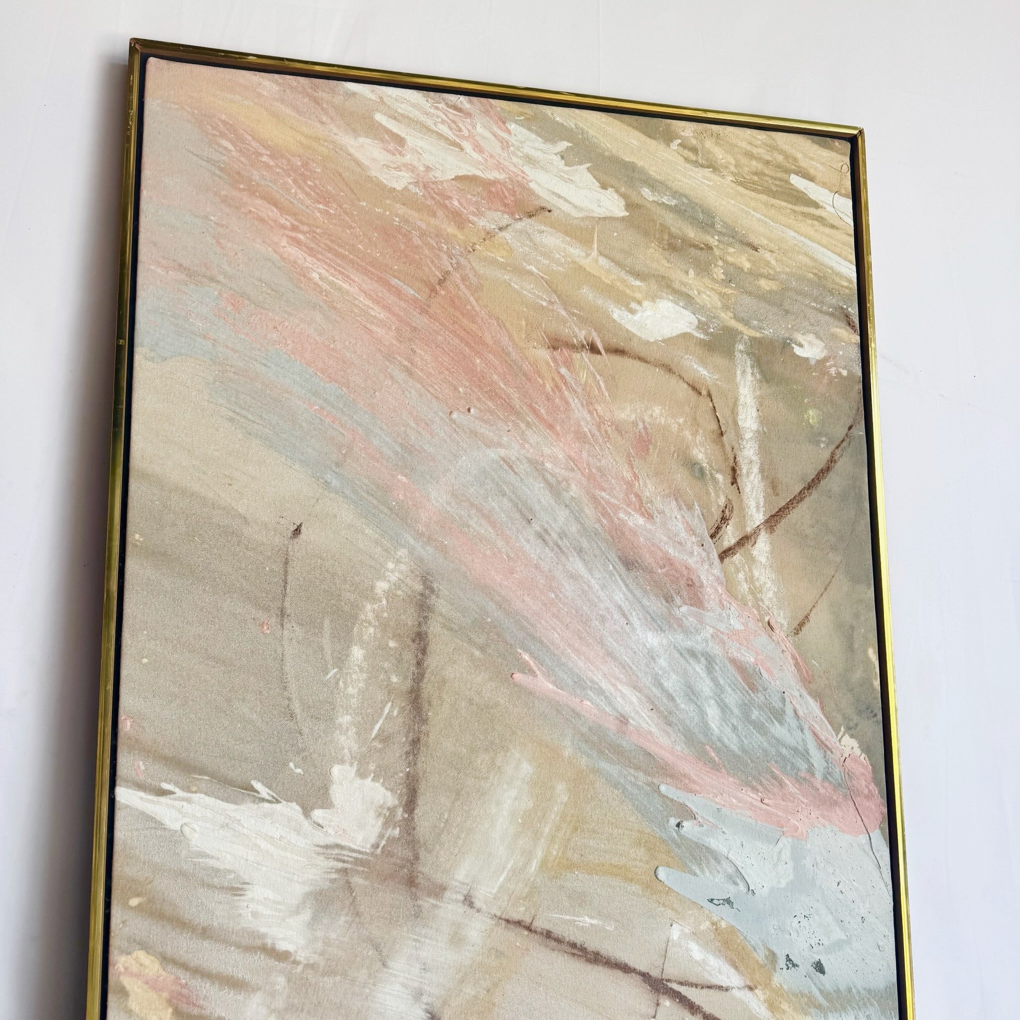 Vintage Abstract Oil Painting in Wood Frame With Gold Trim