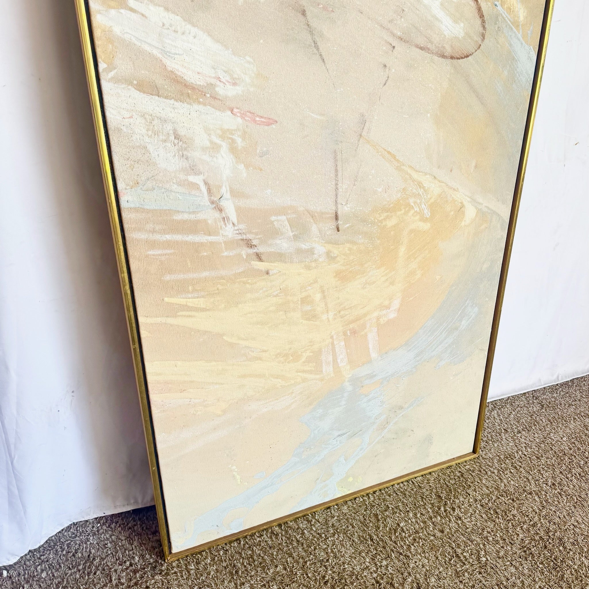 Vintage Abstract Oil Painting in Wood Frame With Gold Trim