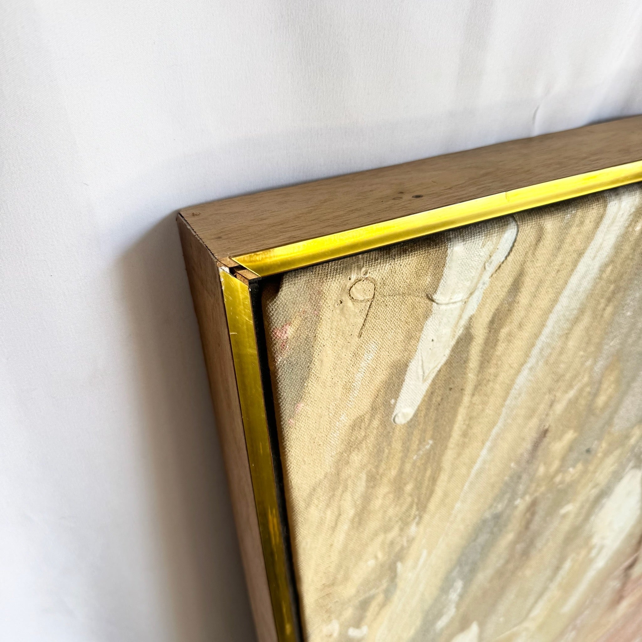 Vintage Abstract Oil Painting in Wood Frame With Gold Trim