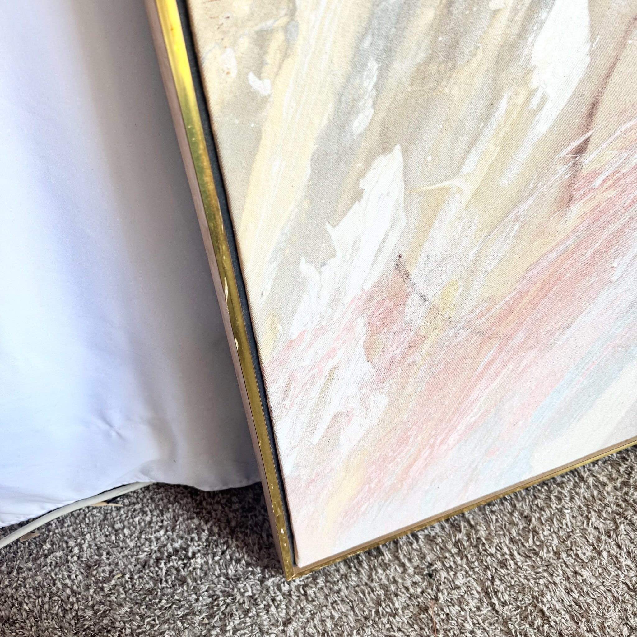 Vintage Abstract Oil Painting in Wood Frame With Gold Trim