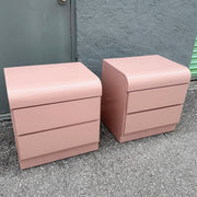 Postmodern Pink Gloss Laminate Waterfall Nightstands - A Pair Dolphin & Flamingo