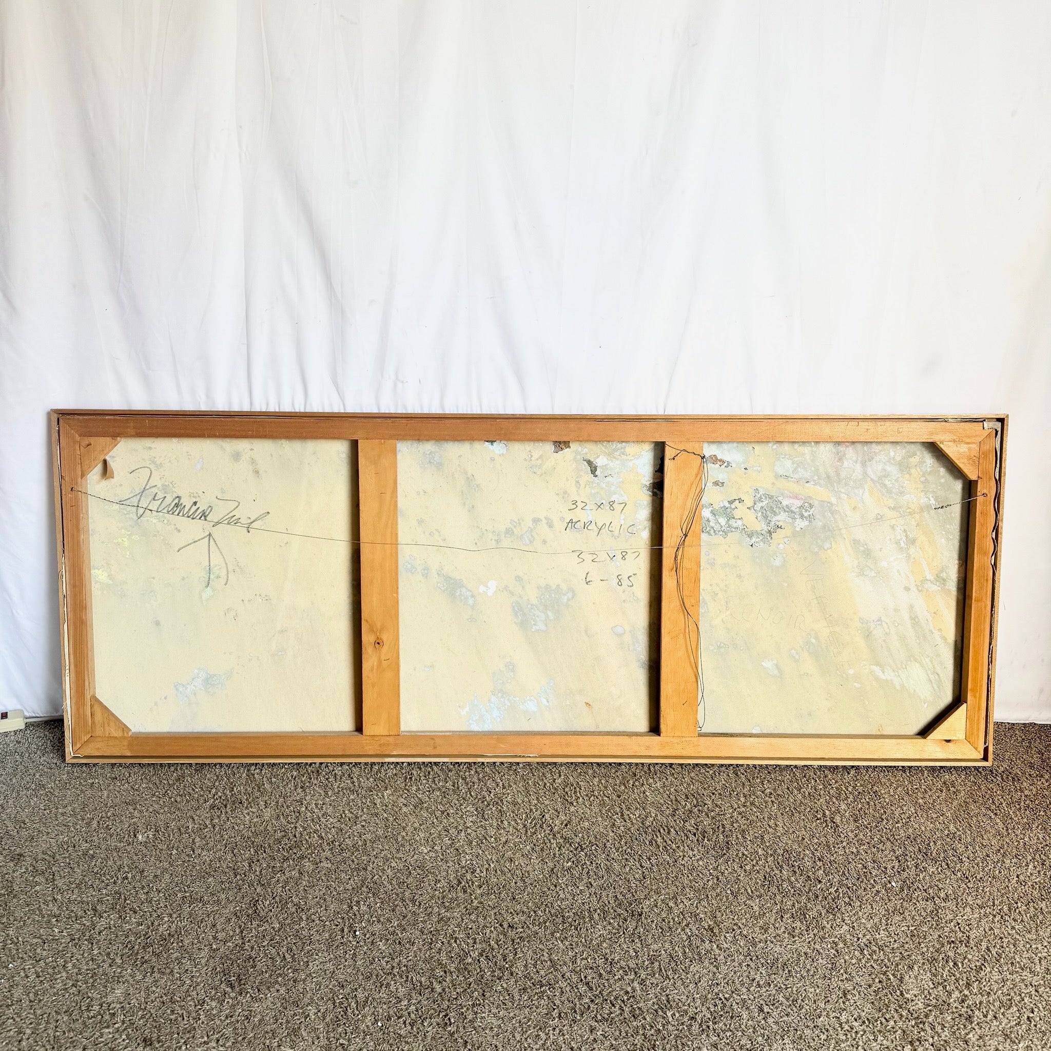 Vintage Abstract Oil Painting in Wood Frame With Gold Trim