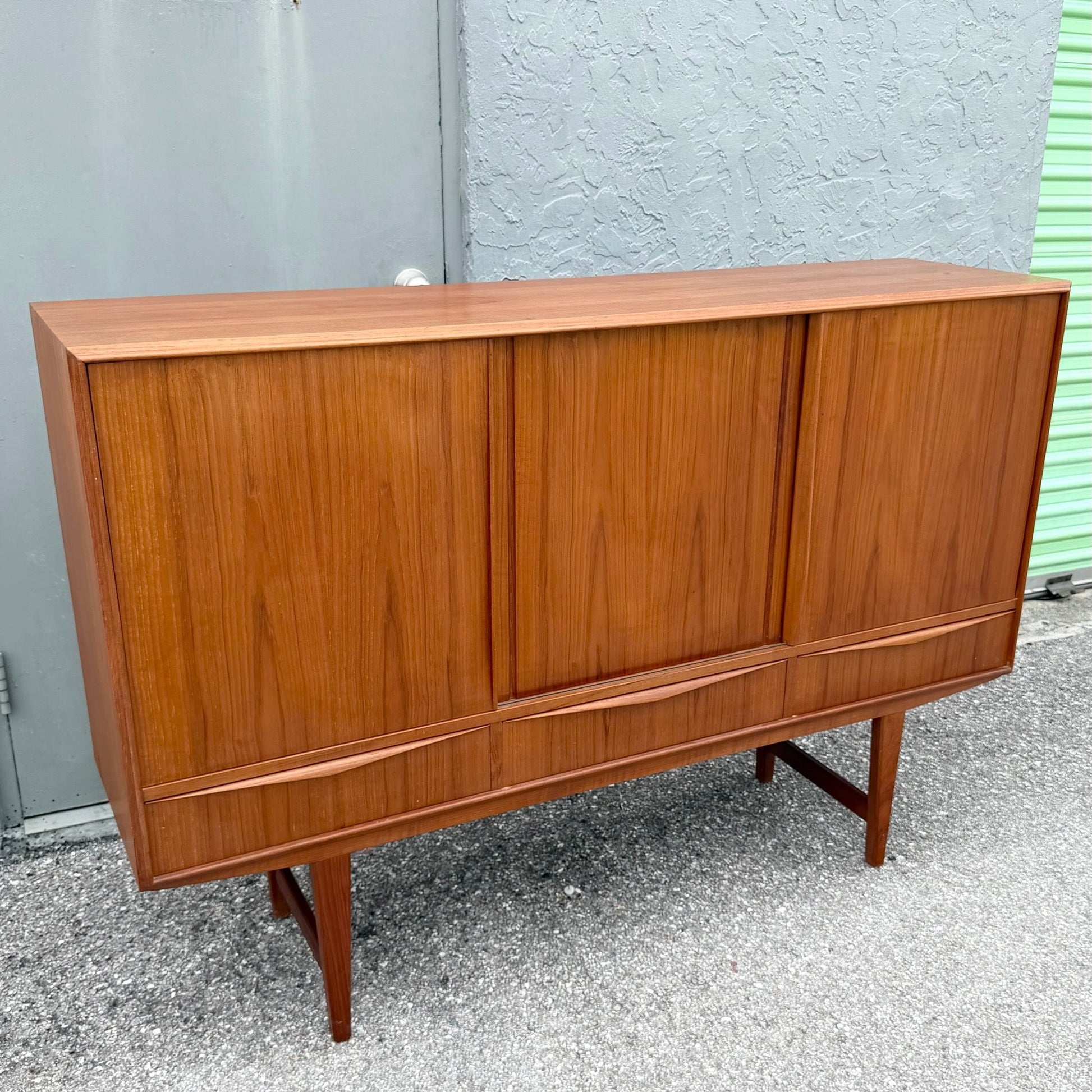 Vintage Mid Century Modern Scandinavian Teak Credenza Dolphin & Flamingo