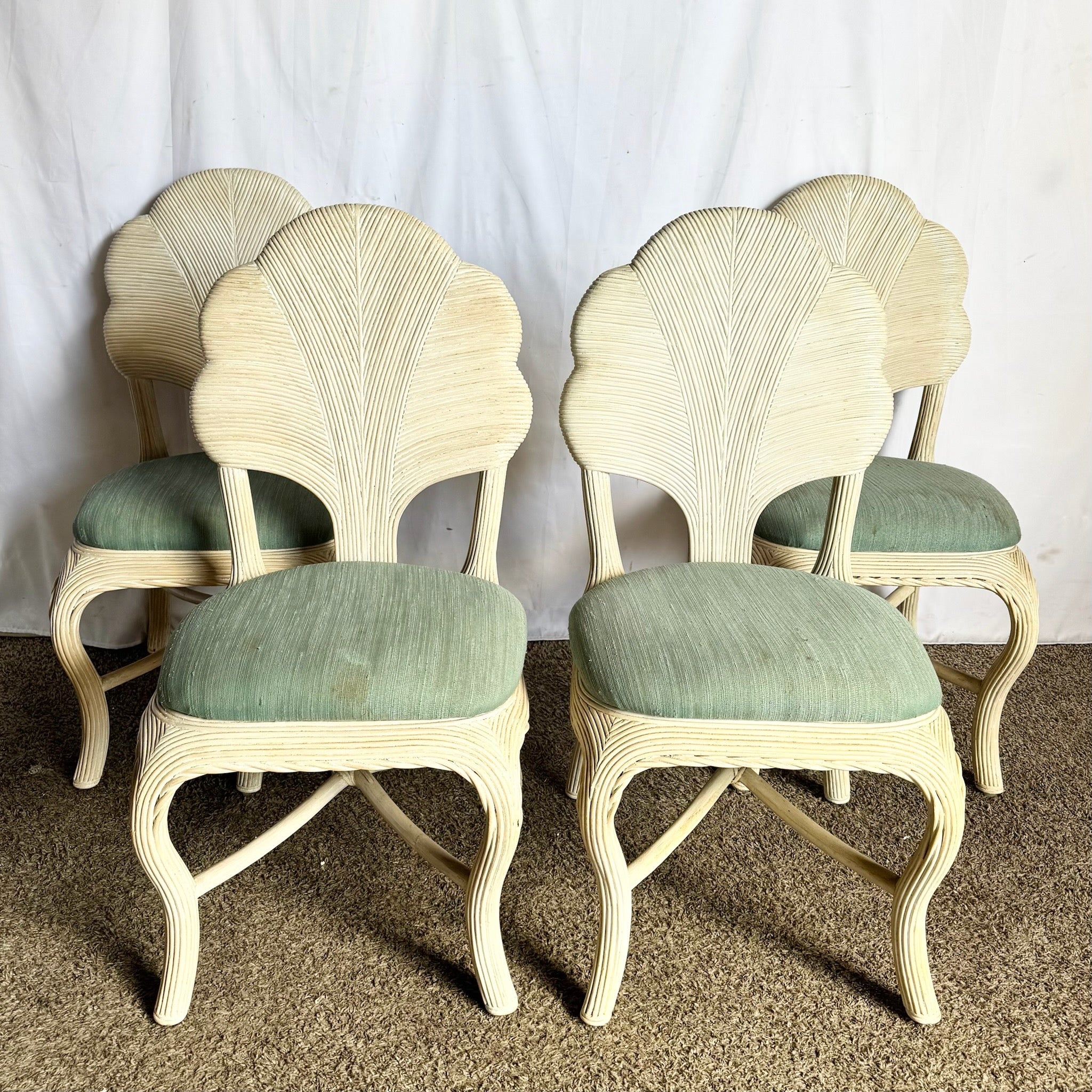 Boho Chic Pencil Read Leaf Back Dining Chairs - Set of 4