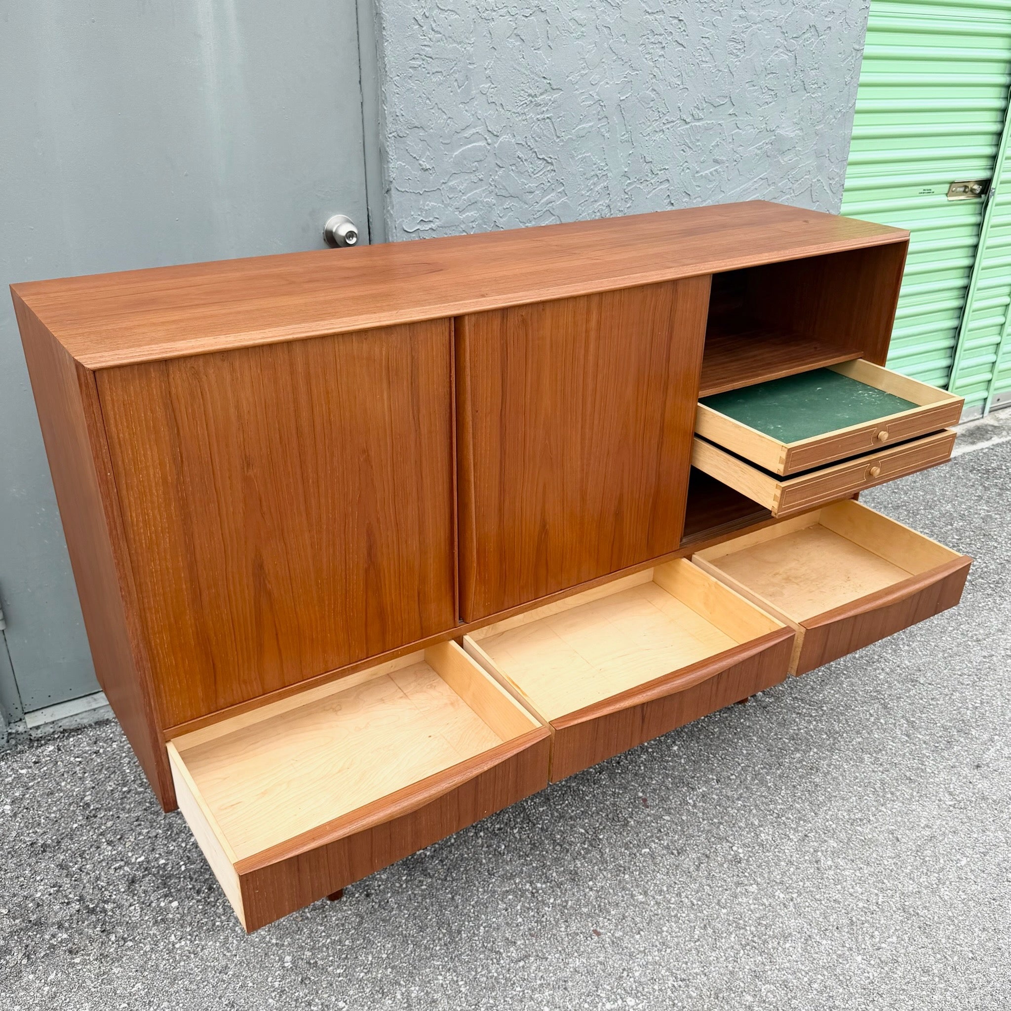 Vintage Mid Century Modern Scandinavian Teak Credenza Dolphin & Flamingo